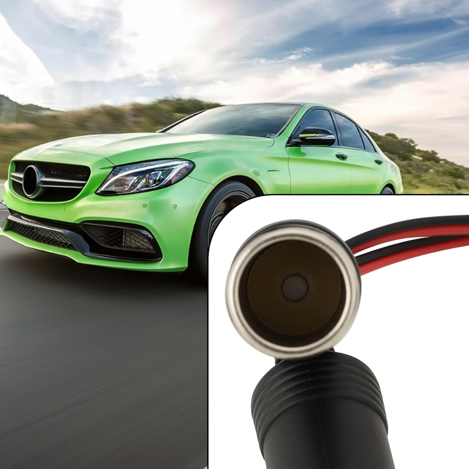 OTOTEC 2Pcs 12 V/24 V 1 to 2 Car Cigarette Lighter Socket Splitter Adapter with Switch Indicator Light 15CM 19AWG Extension Cable for Car, Truck, Caravans image number 1