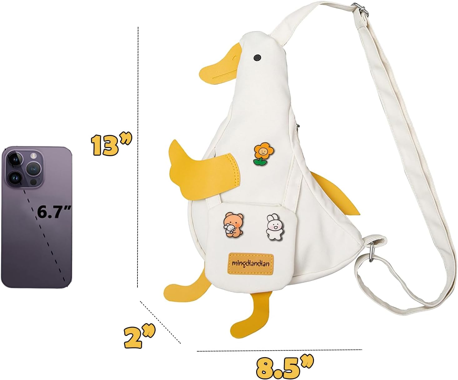 Kawaii Purse, Cute Duck Crossbody Shoulder Bag, Novelty Messenger Purse for Girls Teens Women with Pins Gifts image number 5