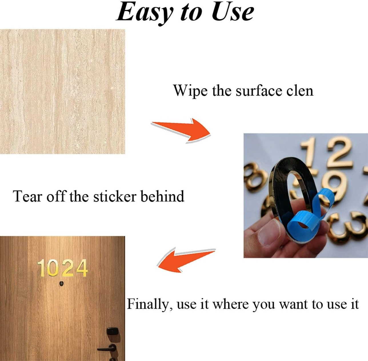 Woration 10 Pcs Mailbox Numbers 0-9 Self-Adhesive 2 Inch Stickers Door Address Number Signs for Hotel Room Apartment Office Residence House Cars Trucks Gold Decoration Project image number 4