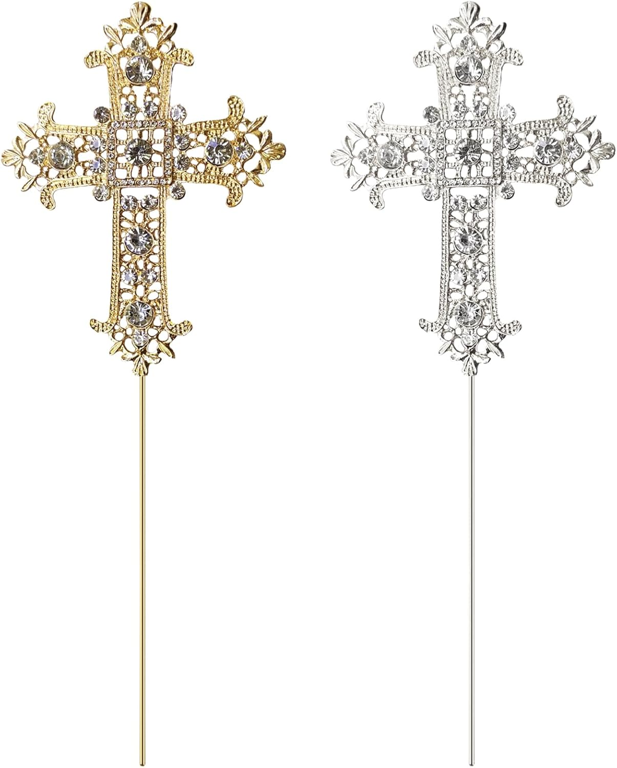 2 Pcs Cross Cake Toppers Rhinestone Cross Cupcake Toppers Glitter Crystal Dessert Cake Decorations for Birthday Wedding Baby Shower Christmas Baptism Communion Christening Religious Party Supplies