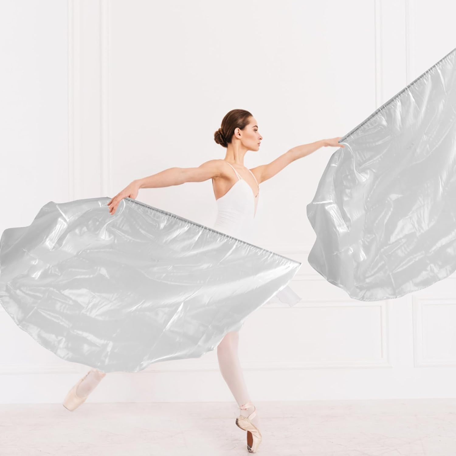 2Pcs Semicircle Worship Flag, 55.12X36.22 Inch Praise Dance Flags with Scalable Rods Shiny Worship Banner Metallic Sheen Angel Wings for Dance Church Performance (Silver)