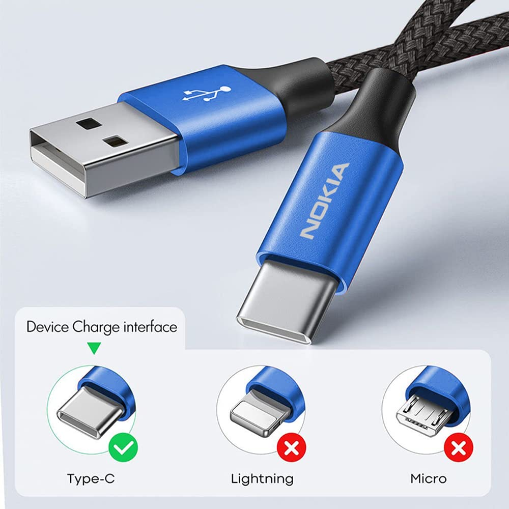 Nokia Pro Cable P8200A Braided USB C Cable, Type a to USB C Fast Charger [Thickened Copper Core] [Real 6A High Current] Fast Charge Cord for Samsung, Nokia Switch and All Type C Devices-Blue image number 2