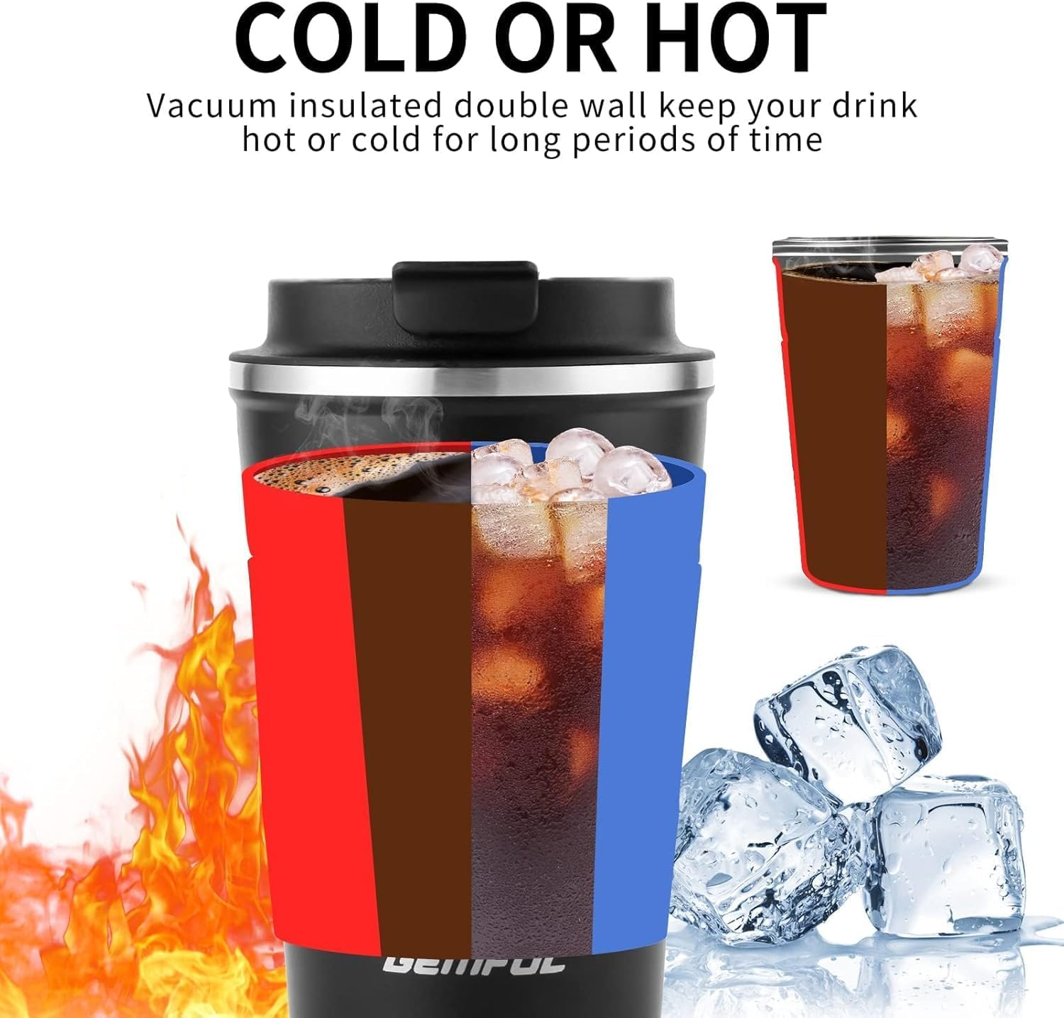 GEMFUL Travel Mug Stainless Steel Tumbler Double Vacuum Heat Insulation Coffee Cup for Cold and Hot Drinks 510Ml (2 Pack(Black+Blue)) - 6 Pack image number 6