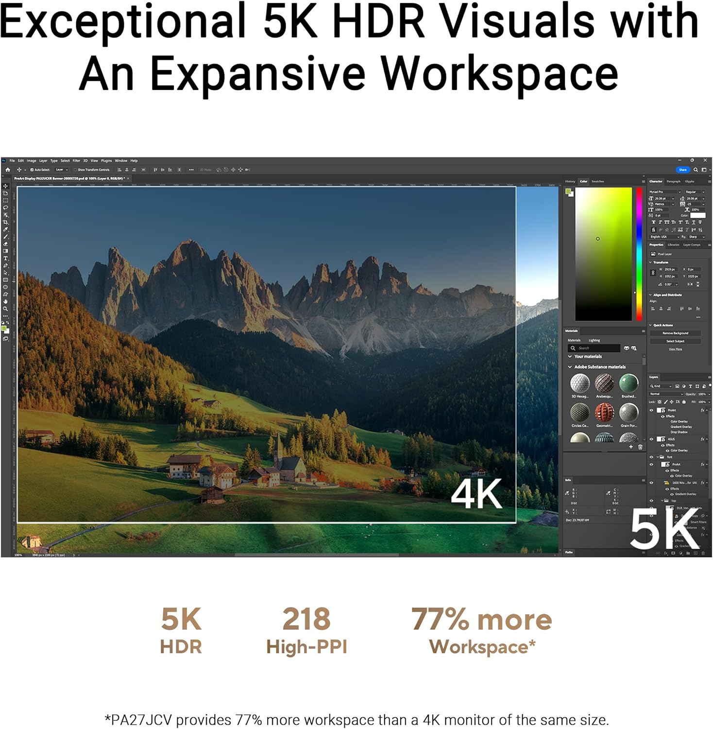 ASUS Proart Display 5K PA27JCV Professional Monitor &ndash; 27-Inch, IPS, 5K (5120 X 2880), 99% DCI-P3, Luxpixel&trade; AGLR, Light Sync, Color Accuracy &Delta;E < 2, Calman Verified, USB-C PD 96W, VESA Displayhdr 500 image number 1