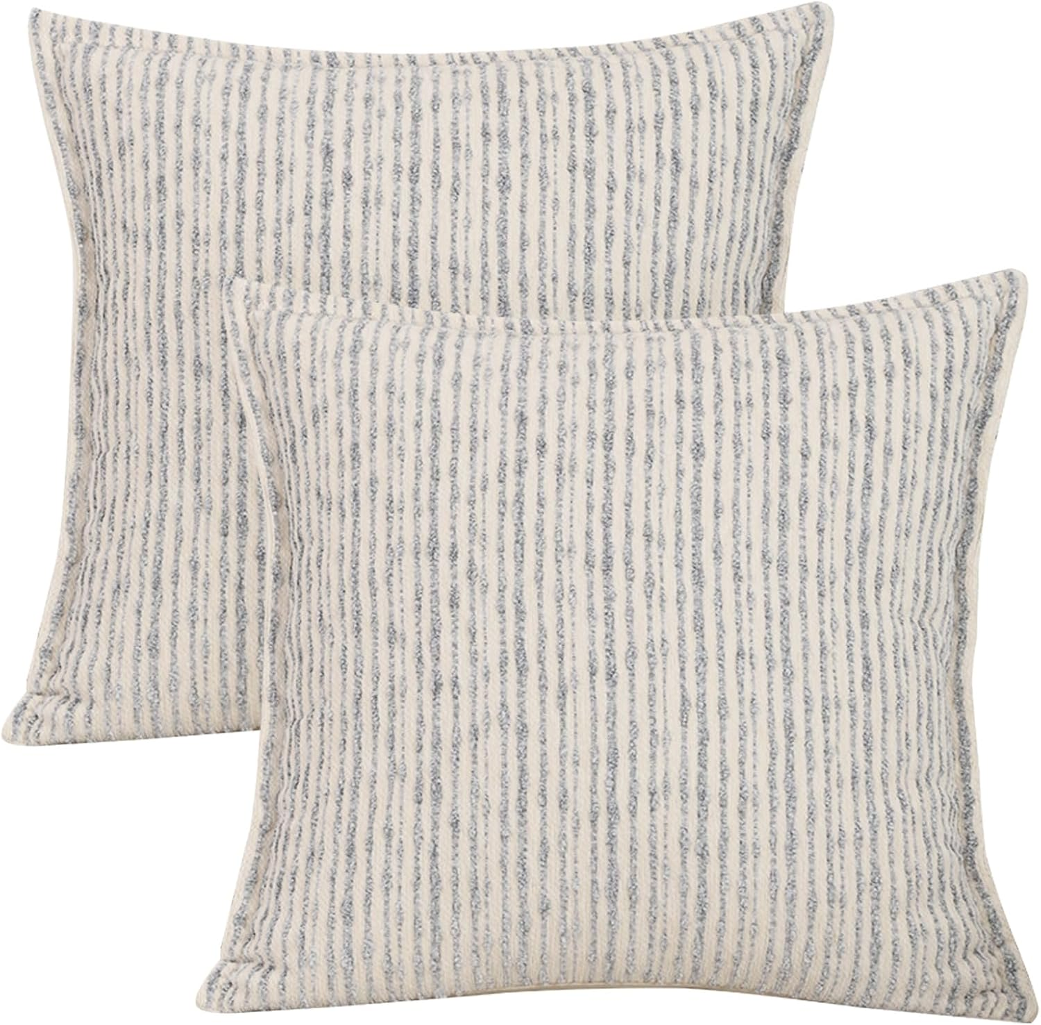 Chenille Jacquard Pillow Cover 45X45Cm Set of 2- Soft Textured Decorative Cushion Case Boho Striped Pillowcase for Sofa Bed Living Room, Beige