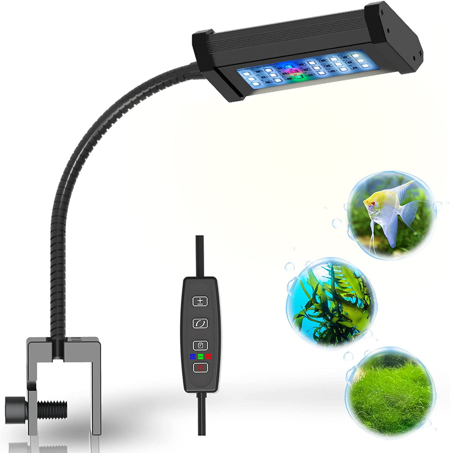 Lominie LED Aquarium Light,2-Channels Manual Timer Dimmer Planted Fish Light with Adjustable Gooseneck,Full Spectrum Plant Fish Tank Clip on Light, with Remote Controller.(Freshwater,) image number 1