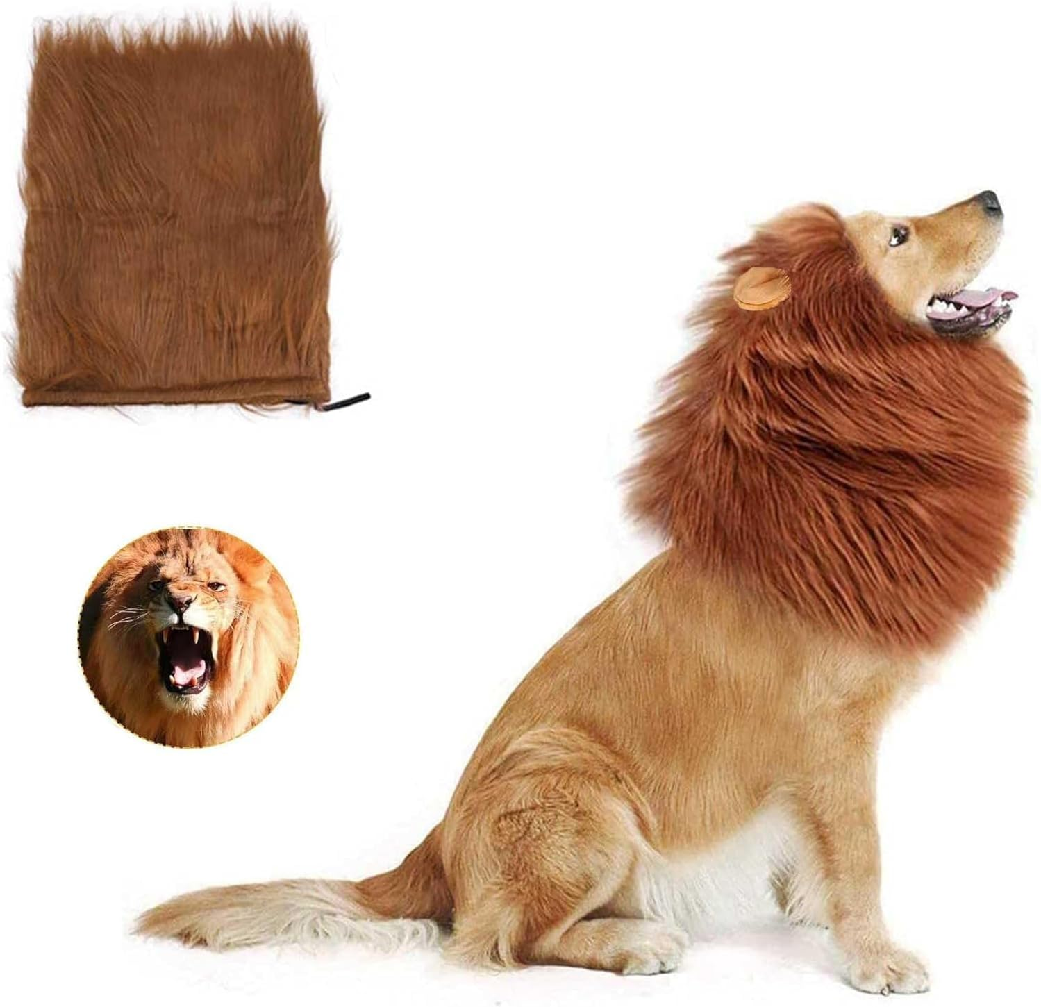 2024 Lion Mane for Dog, Dog Lion Mane Costume, Realistic Lion Mane Costume for Dog, Pet Clothes Adjustable Lion Mane Costume for Dog with Ears for Medium and Large Dog Dress up /180 image number 3