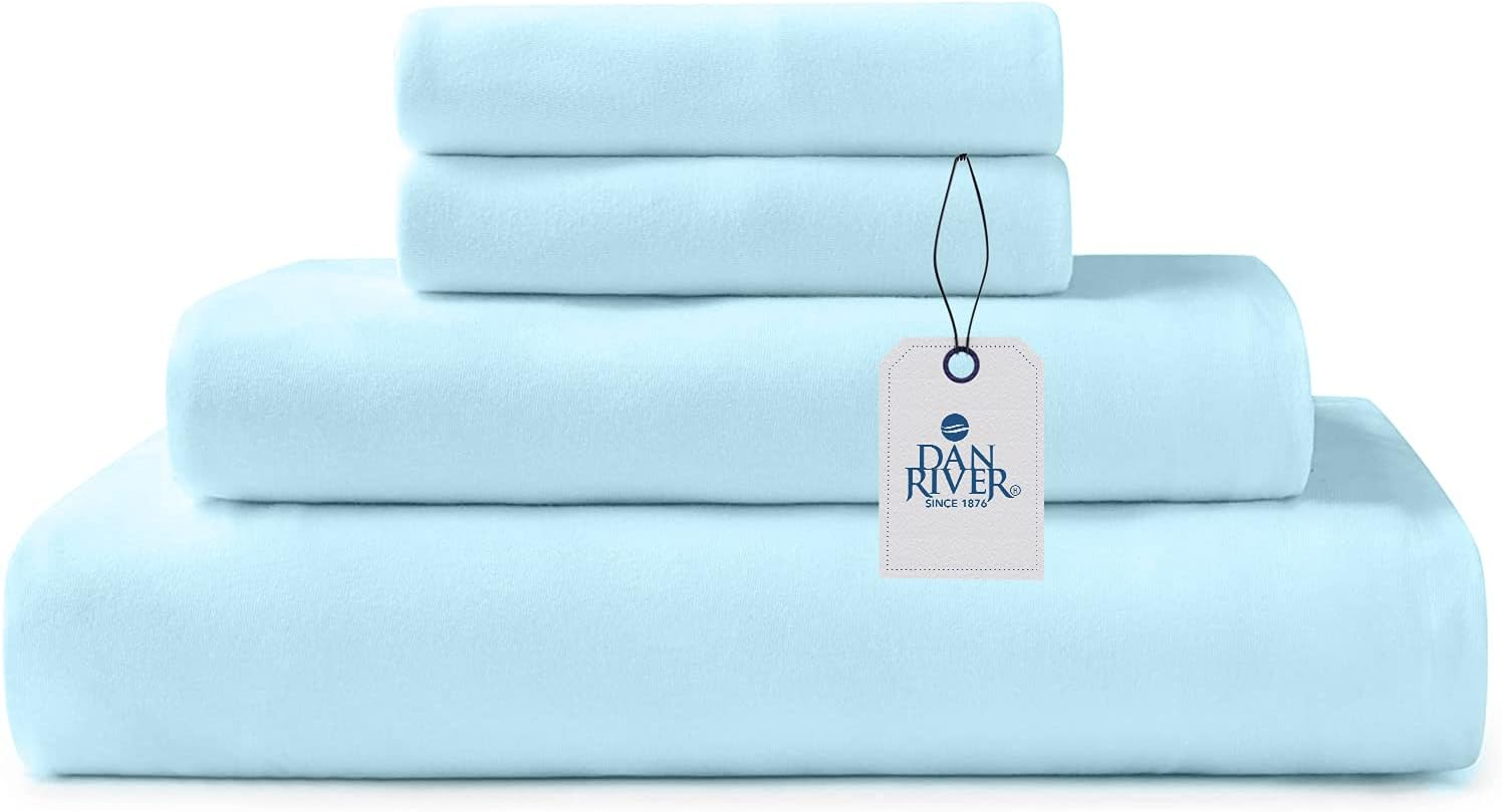DAN RIVER King Jersey Sheet Set|Luxury Heather 100% Cotton Bed Sheets|T-Shirt Sheets|All Season Bedding|Soft Comfortable Deep Pocket Jersey Cotton Bed Sheets (4Pc, King, Light Blue) image number 7