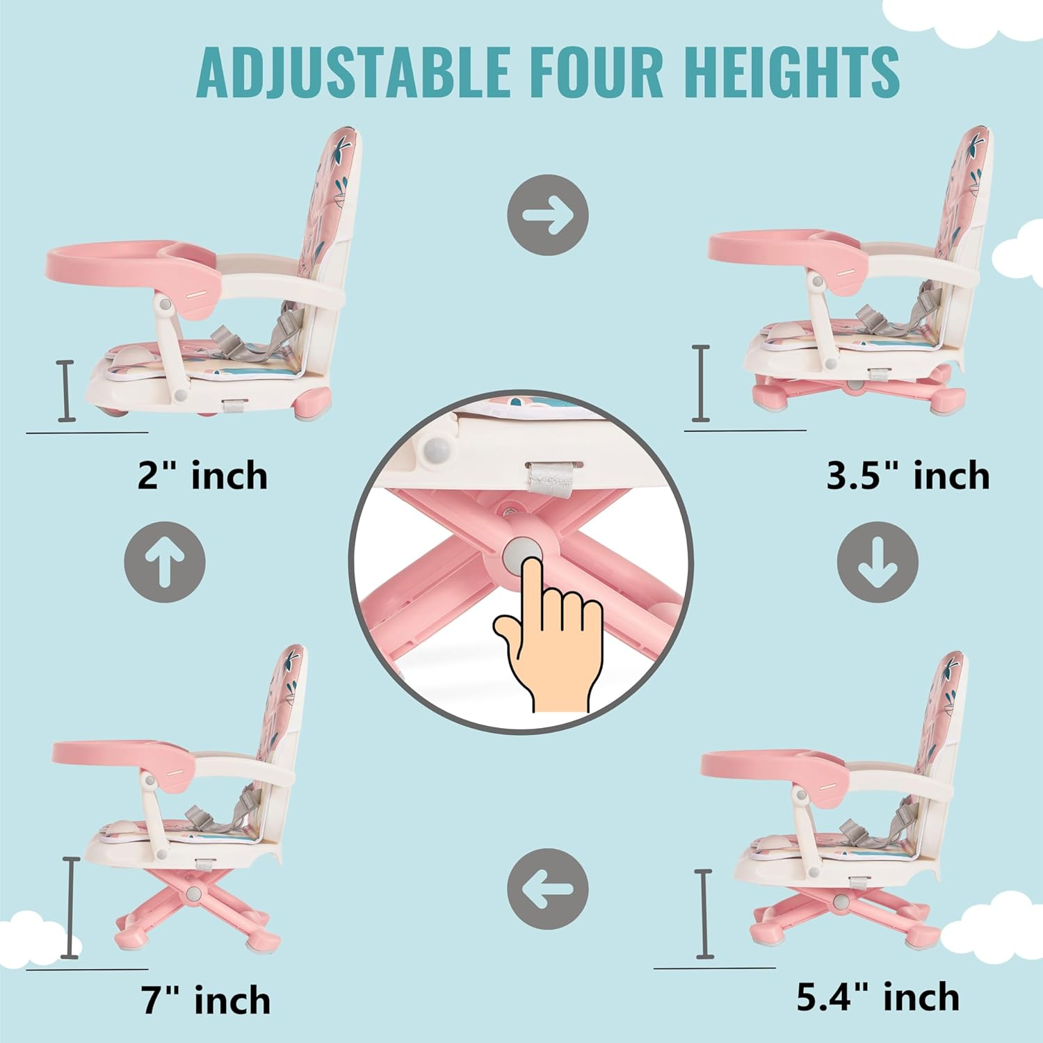 Dream on Me Munch N Go Booster Seat for Dining Table, Lightweight Compact Fold Travel Booster Seat, 3-In-1 Convertible, Four Level Height Adjustment and Easy Tray Removal - Mint image number 2