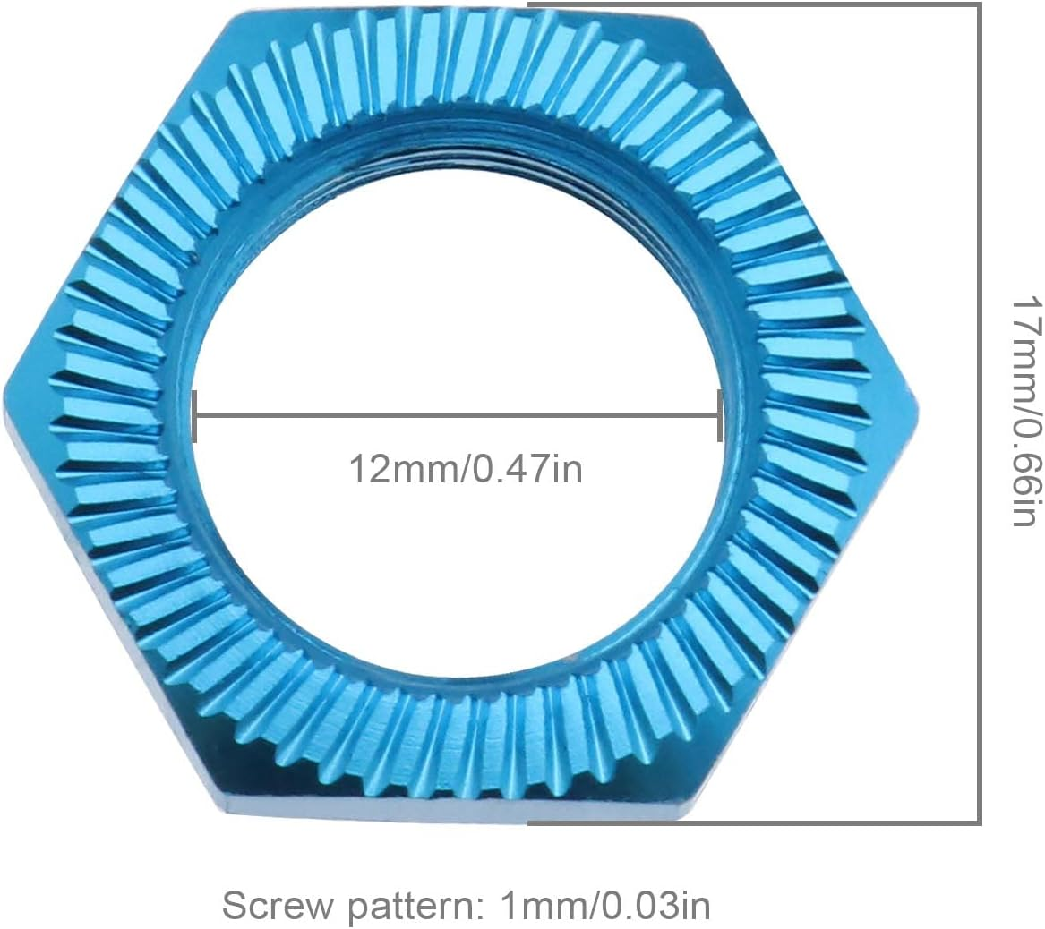 Emsea 4PCS 17Mm Aluminum Alloy Wheel Nut Compatible with RC Car Wheel Hex Hub Nut Thread 1.0Mm for 1/8 Car 17Mm Spanner 12Mm Thread Diameter Upgraded Parts Blue image number 4