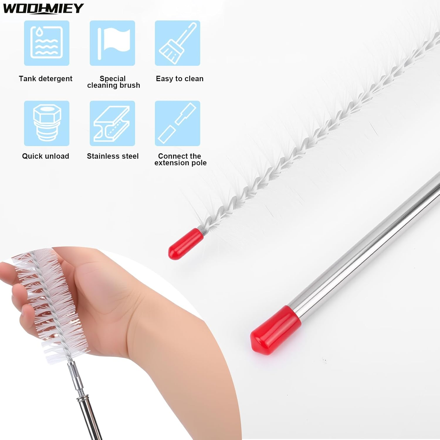 WODHMIEY Radiator Cleaning Wand, Radiator Flush Cleaner Tool, 1/4'' Quick Coupler, Cleaning Brush, 100Cm/39In, 4500PSI, Stainless Steel with 6 Fan Shaped Nozzle for Cars Trucks RV Cleaning image number 5