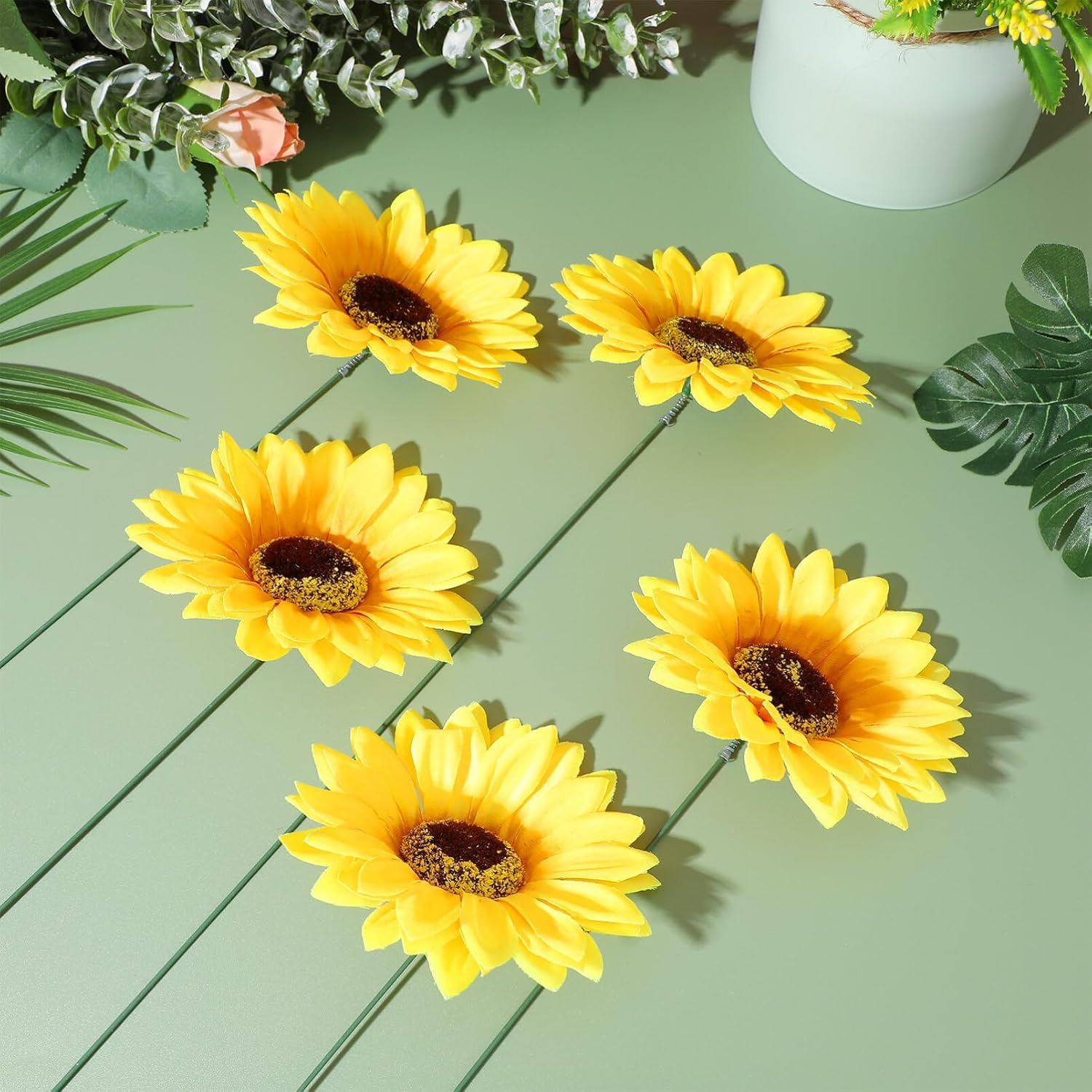 Alipis Metal Sunflower Stake, 5Pcs Rust Proof Yellow Silk Cloth Daisy Flower Stick Large Flower Yard Art Garden Decor for Outdoor Lawn Landscape image number 3