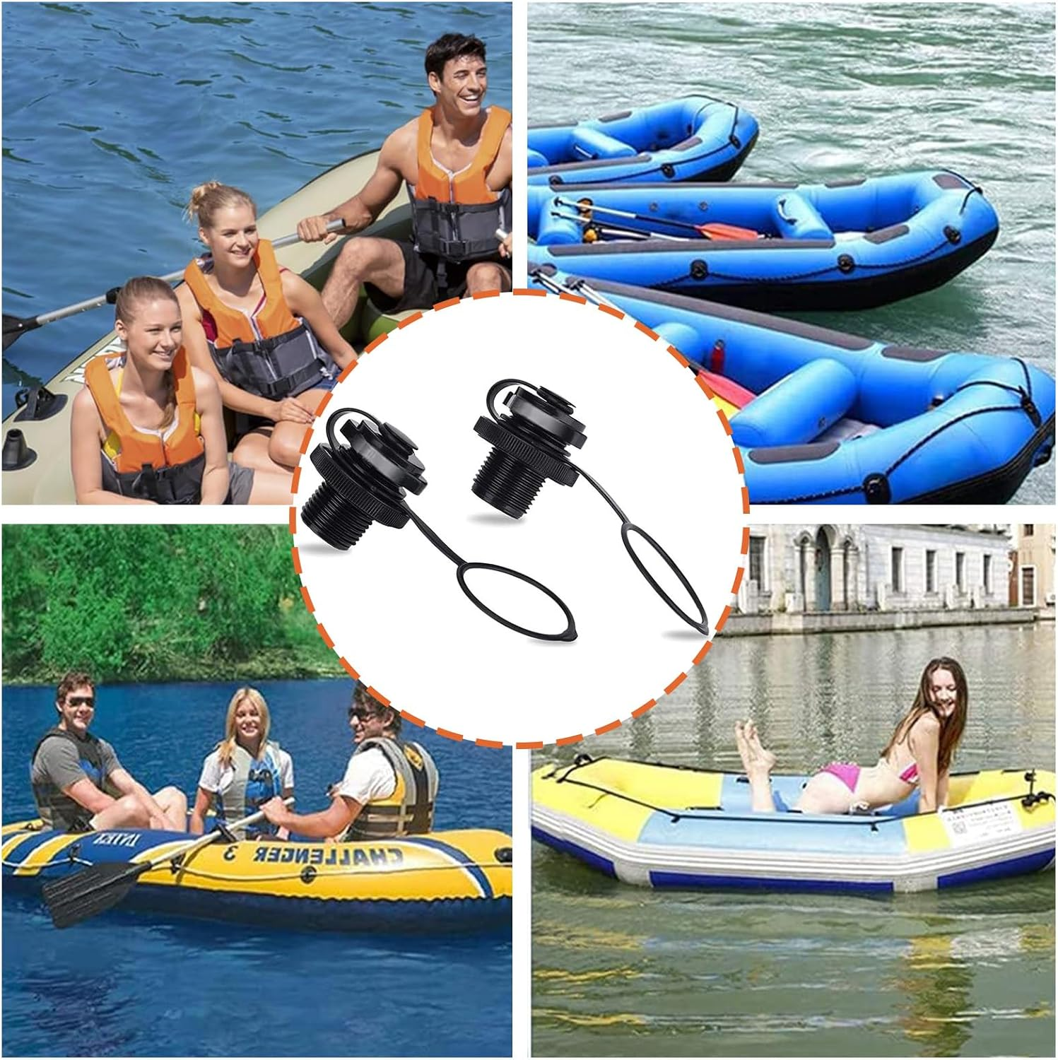 2PCS Inflatable Boat Air Valve Replacement &ndash; One-Way Leakproof Spiral Screw Plug for Dinghy, Raft, Kayak, Boston Valve Design image number 1