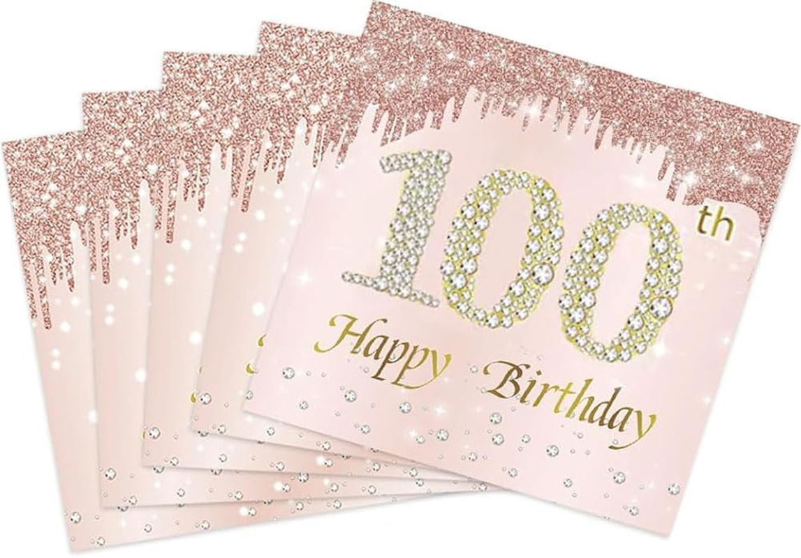 40PCS 40Th Happy Birthday Napkins Rose Gold 40Th Birthday Napkin Vintage 1984 Dessert Cocktail Beverage Napkins for Women 40Th Birthday Anniversary Party Favors 2-Ply