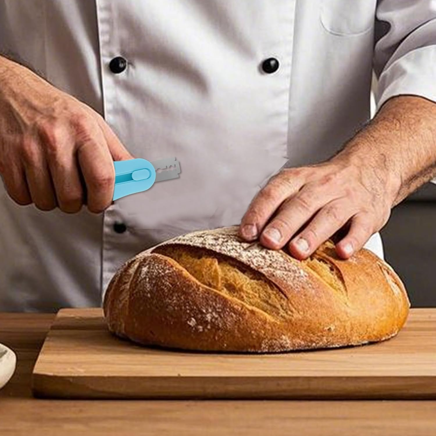 Gosknor Bread Dough Scoring Tool, Extractable & Magnetic Sourdough Scoring Tool with 10 Razor Blades Stainless Steel Dough Cutter Knife for Bread Baking Making Supplies (Blue) image number 2