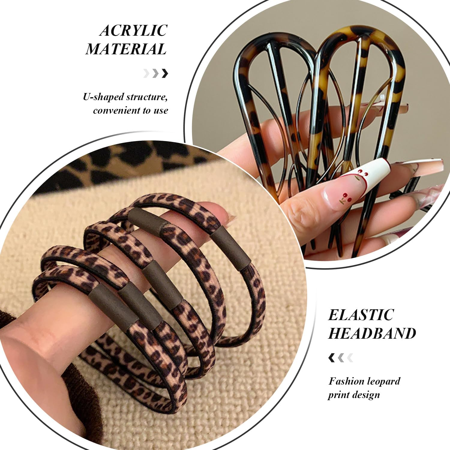 3 Pieces U-Shaped Hairpin, 3 Pieces Elastic Hair Rings, Simple and Fashionable Hair Accessories, French Hair Pin for Women, Creative Hairpin, Bun Styling Accessories image number 2