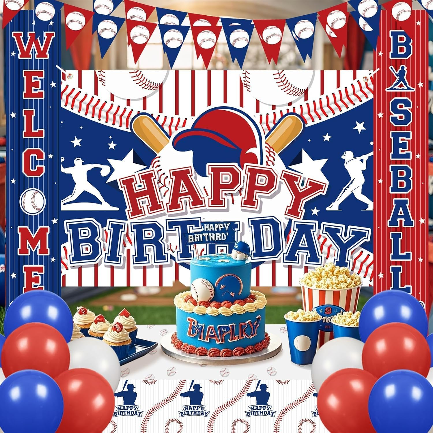 Baseball Birthday Backdrop - Extra Large 1.8M X 1.15M Sports Fabric Banner for Kids Parties - Premium Photo Booth Background with Cartoon Baseball Design - Party Decorations for Boys & Girls image number 5