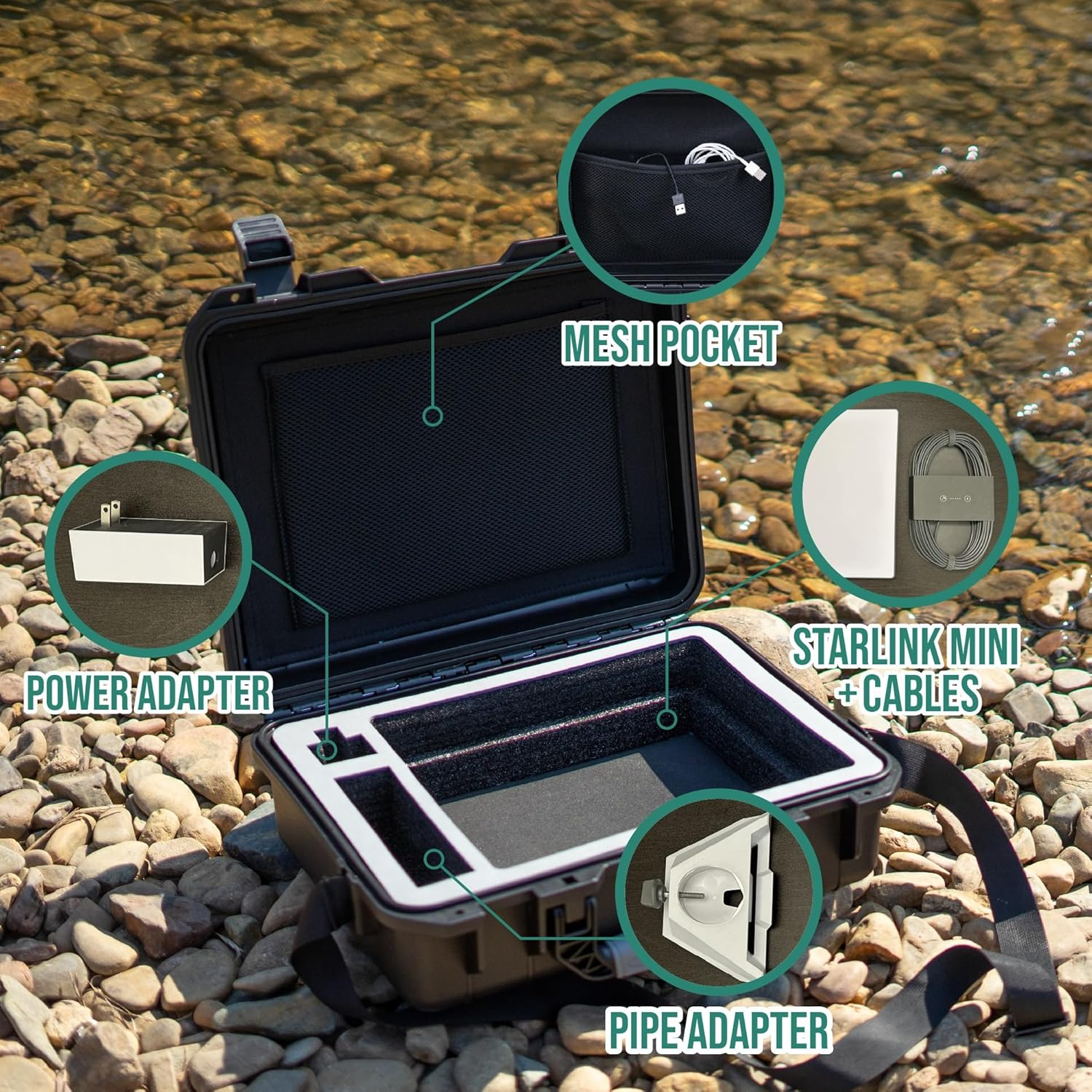 INNVO Waterproof Case for Starlink Mini, Travel Case with Customized Foam for Starlink Dish and Accessories, Hard Shell, Shoulder Strap Black (IWC009 (Starlink Mini Case)) image number 2