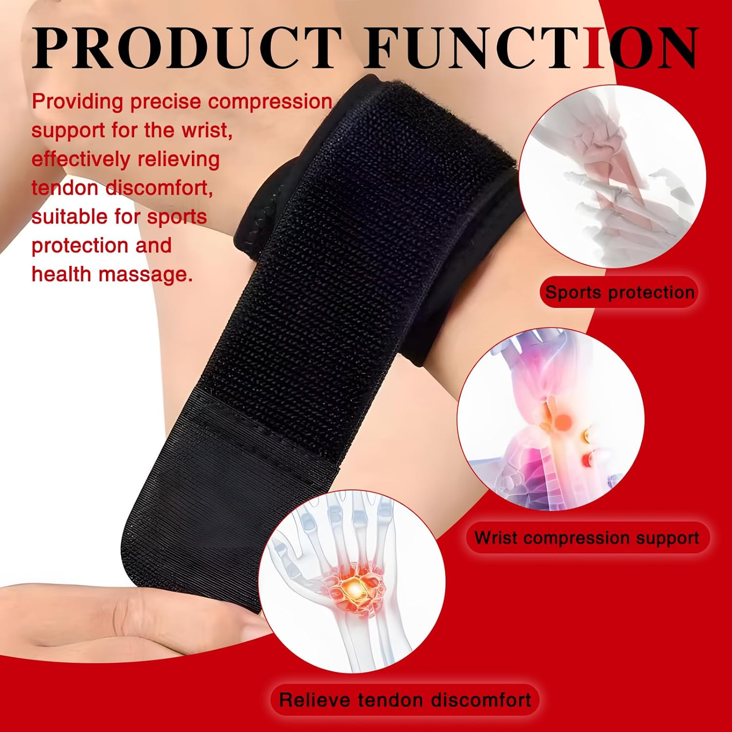 2 Pcs Wrist Wraps, Adjustable Compression Wrist Brace Support for Gym, Weightlifting, Fitness & Sports, Lightweight Wrist Straps for Carpal Tunnel Pain Relief, Men & Women (Black) image number 4