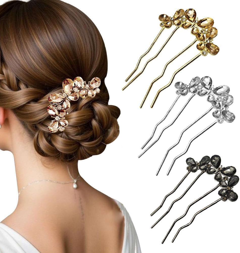 XFSRG French Twist Hair Pin Crystal Hair Pins Beads for Elegant Hair Styling and Wedding Hairstyles image number 2