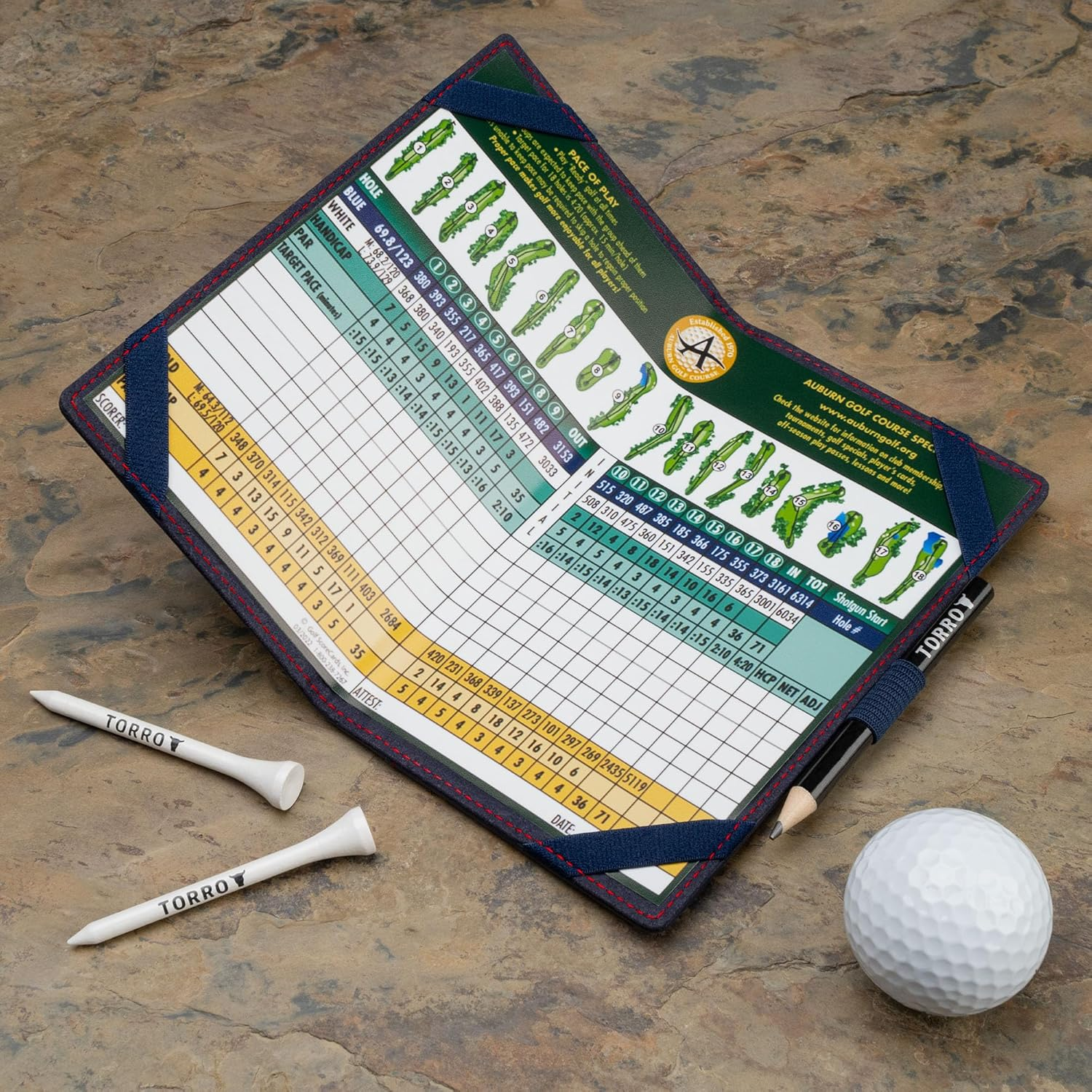 TORRO Regular Golf Scorecard Holder &ndash; Genuine Leather Golf Score Card Wallet with Card Slot and Pencil Loop (Navy Blue) image number 2