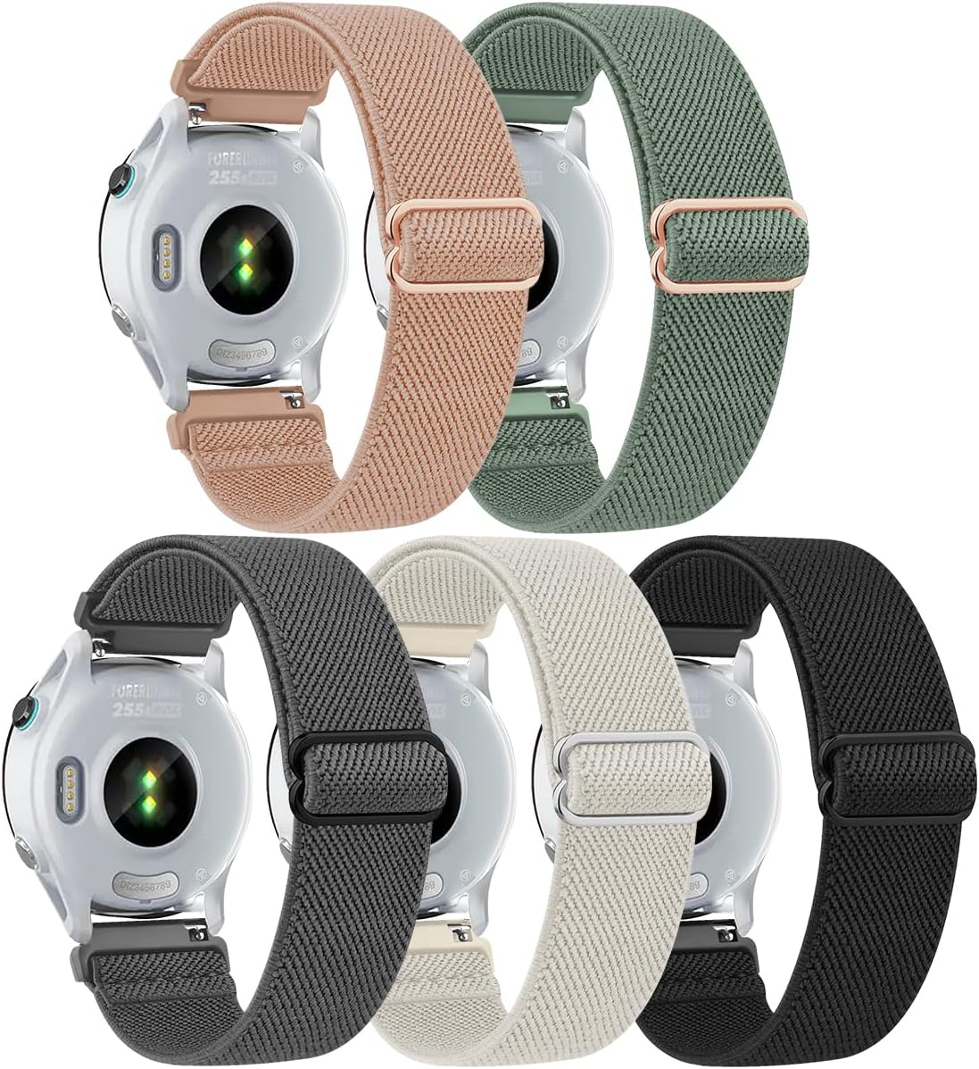 T Tersely 5Pack 18Mm Elastic Solo Loop Bands for Garmin Venu 4 41Mm/Forerunner 255S/Music/265S/Music/Venu 2S/3S/Vivoactive 3S/4S, Soft Stretch Adjustable Nylon Sport Strap for Garmin