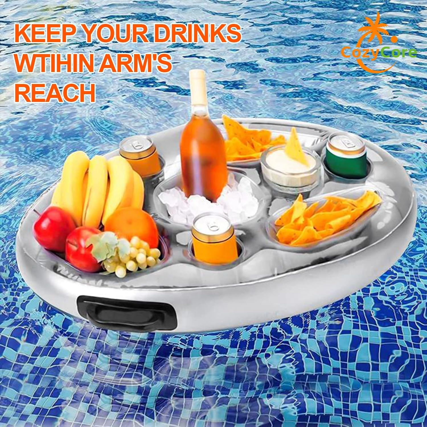COZY CORE Inflatable Floating Drink Holder (Single) - 9 Holes, Large Capacity & Transparent Material, Drink Float for Pool Party Beach image number 4