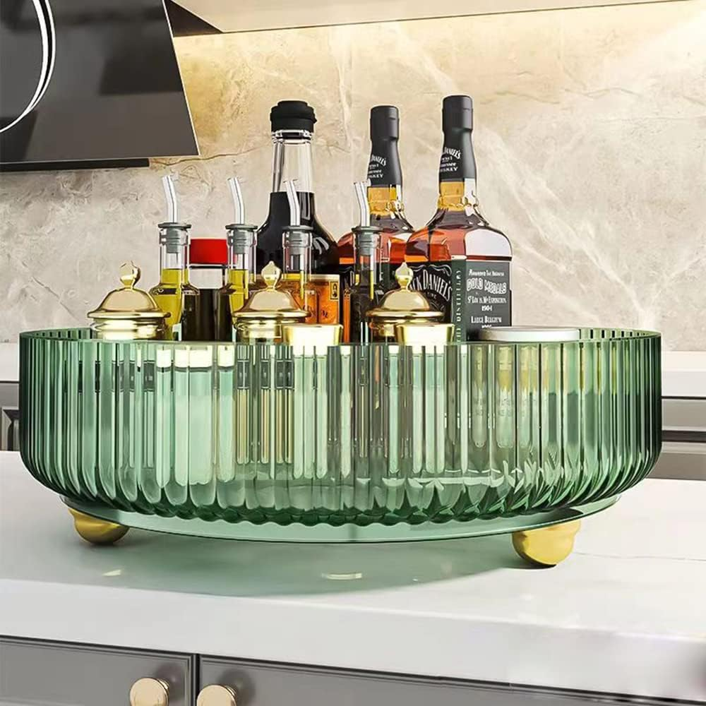 Hbluefat Lazy Susan Rotatable Modern round Tray,360&deg;Rotating Spice Storage Rack,10" Turntable Organizer,Cosmetic Makeup Vanity Tray for Storage Jewelry,Perfume&Kitchen Condiment (Green) image number 1