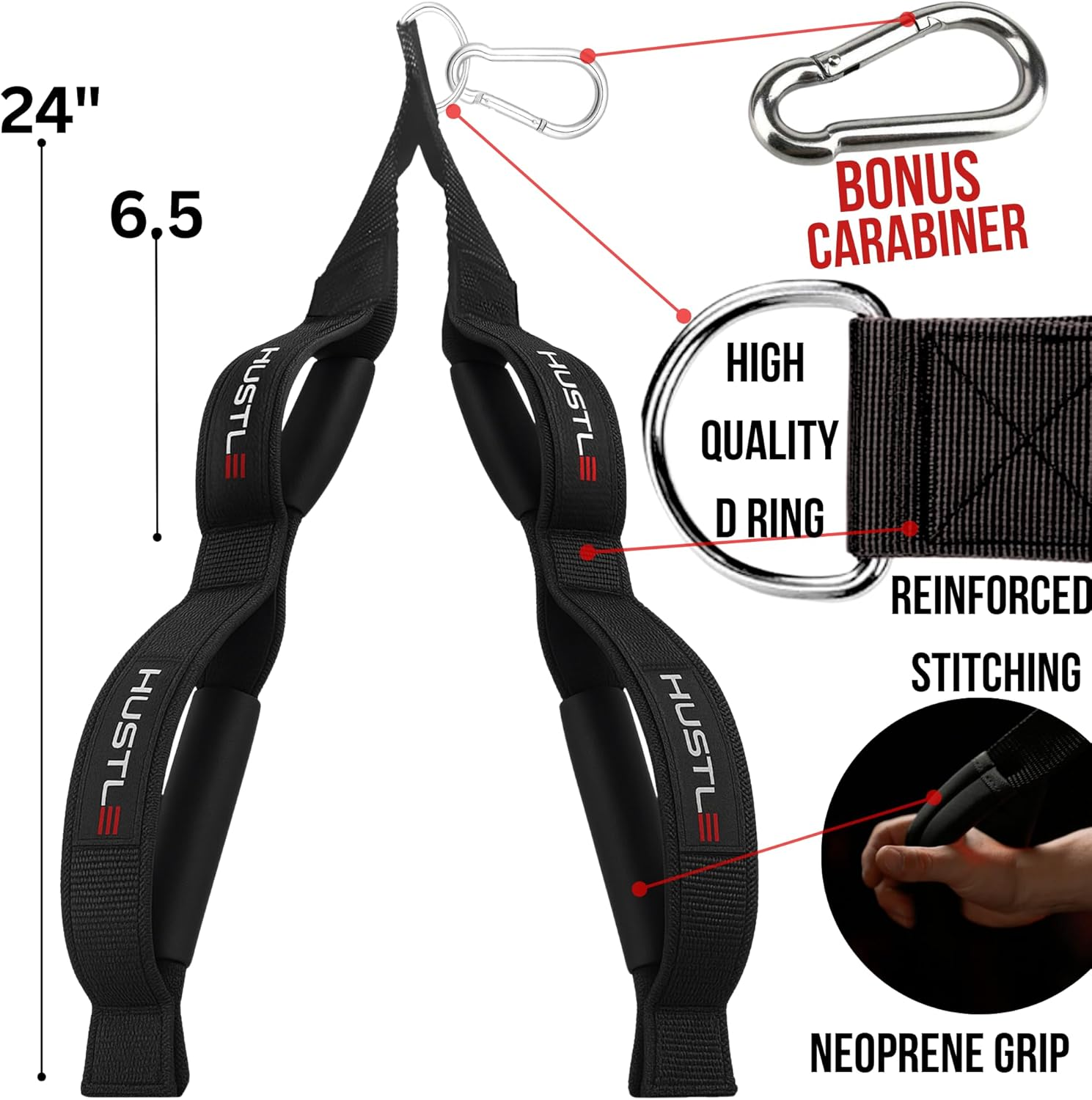 Hustle Athletics Tricep Rope Cable Attachments for Gym Use - Perfect Gym Equipment for Home/Gym Accessories - Multi Workout Rope Cable Machine Attachment -Best Gym Rope Grip with 4 Anti-Slip Handles image number 4