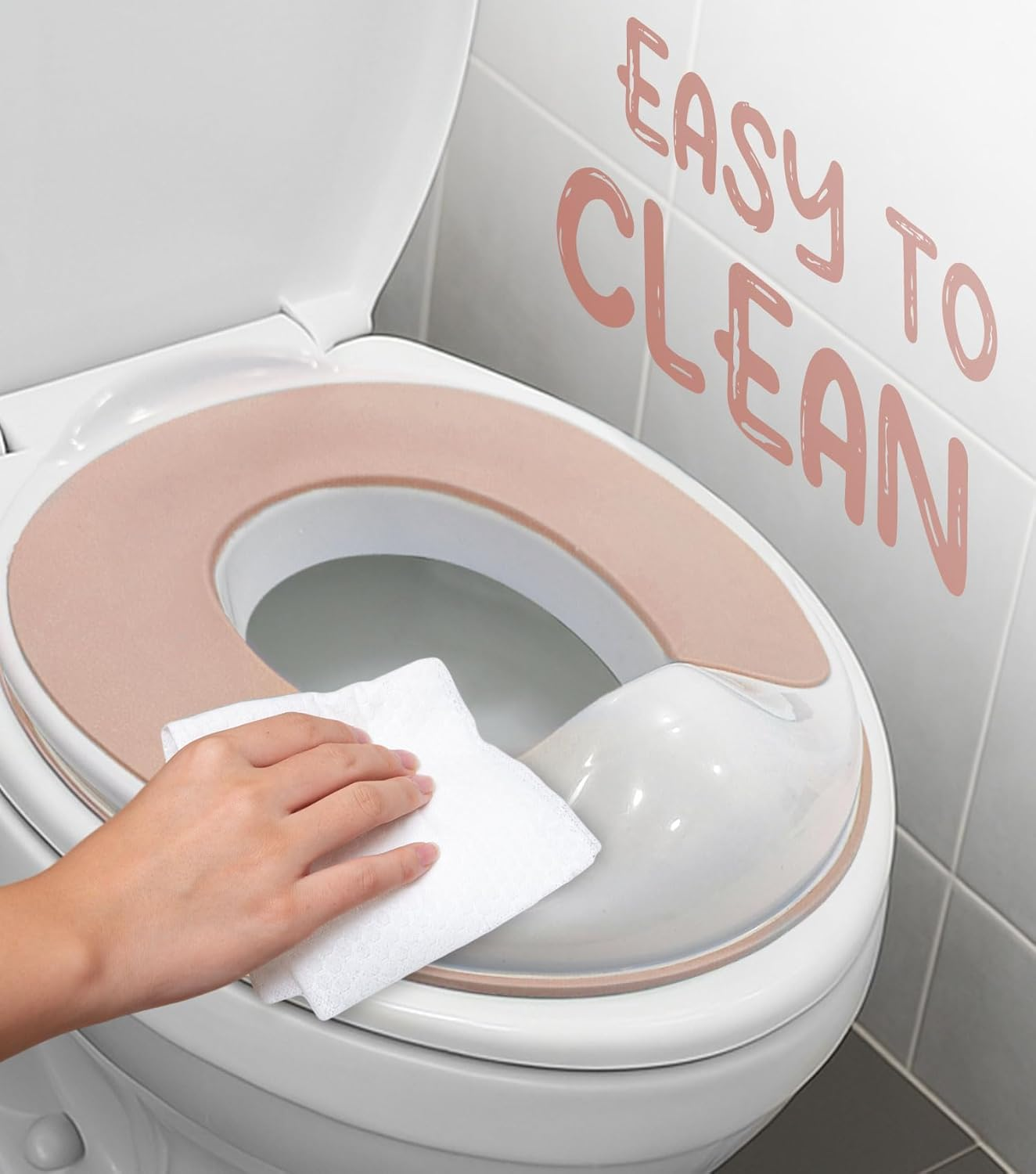 Dawntress Potty Training Toilet Seat - Ultra-Stable Kids Toilet Seat with Soft Cushion, Anti-Slip Portable Potty Training Seat with Splash Guard for Boys Girls, Fits round & Oval Toilets - Pink image number 2