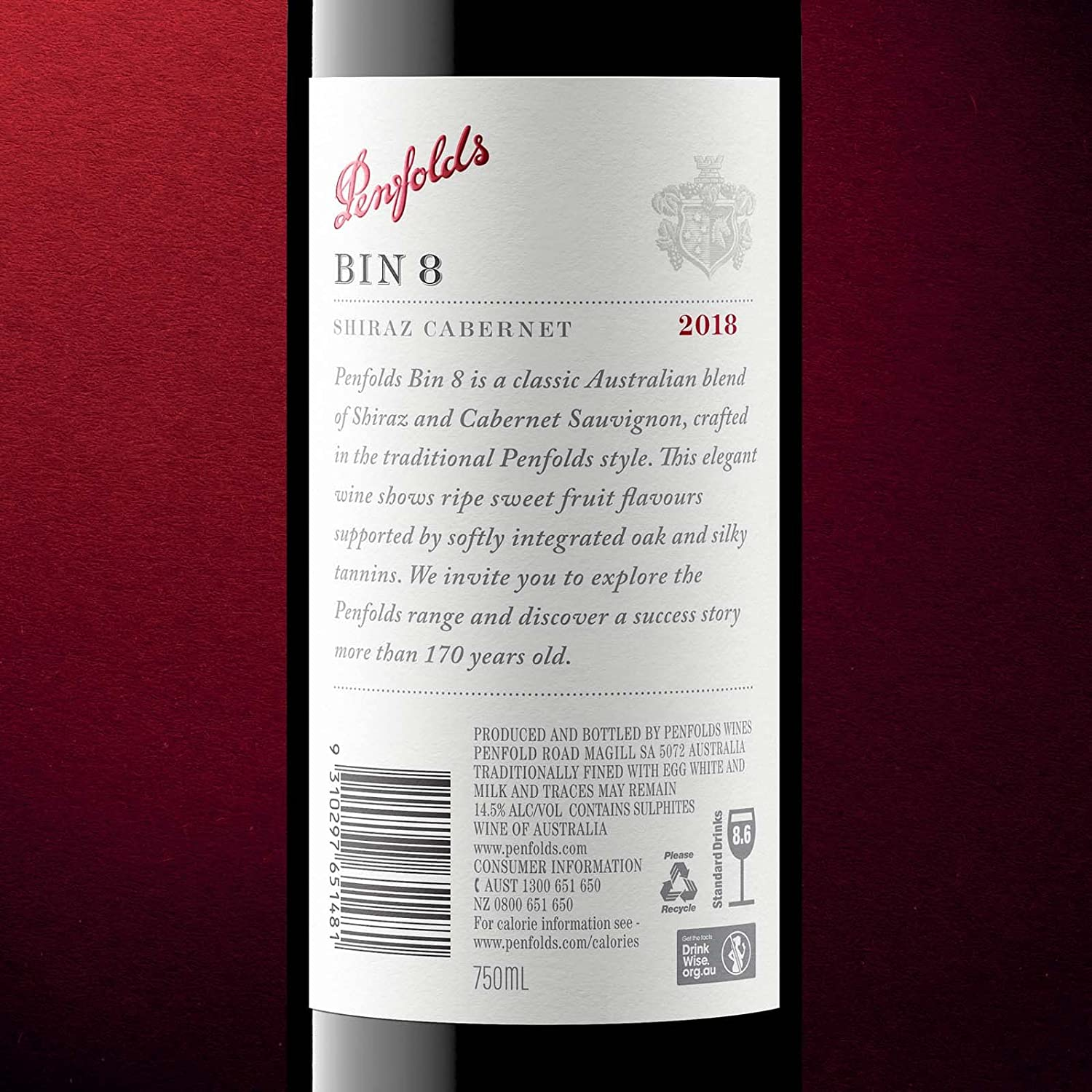 Penfolds Bin 8 Shiraz Cabernet Wine, 750 Ml
