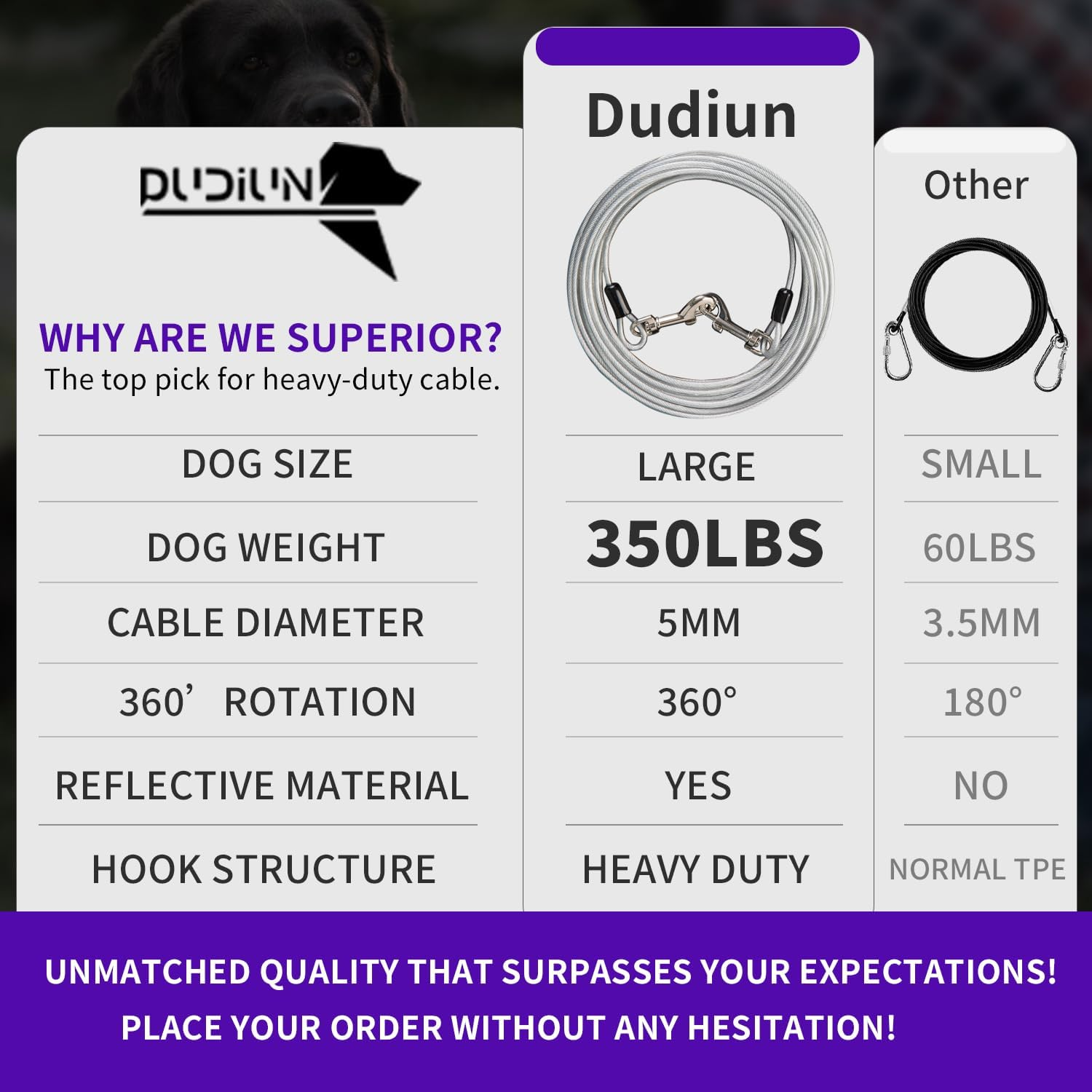 10Ft Tie Out Cable for Dogs up to 350LBS - Rust Proof Training Cable for Yard and Camping image number 2