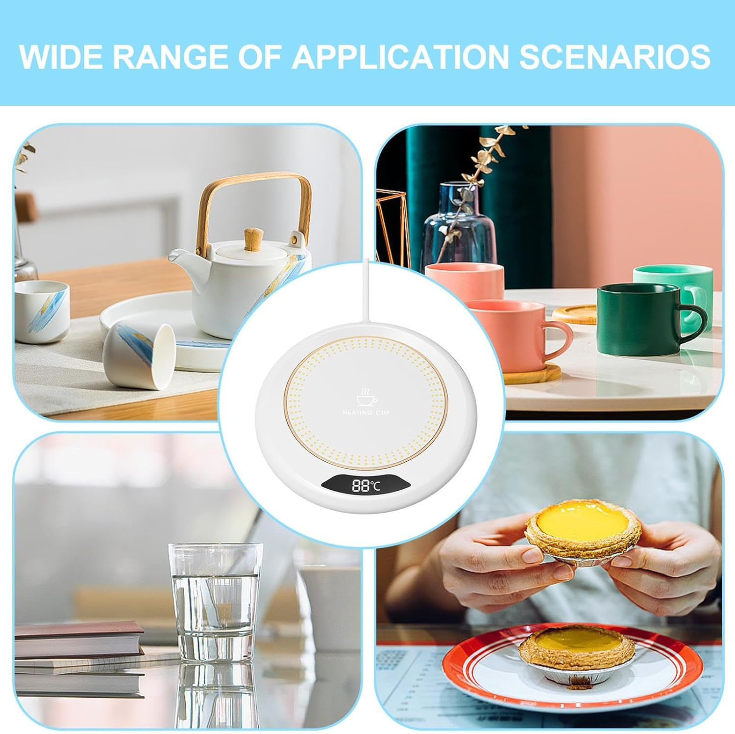 Coffee Mug Warmer - 3 Levels Temperature Coffee Tea Warmer 20W - Electric Warming Drink Heater for Tea Milk Table Kitchen Dining Room Bar Candle - Green image number 2