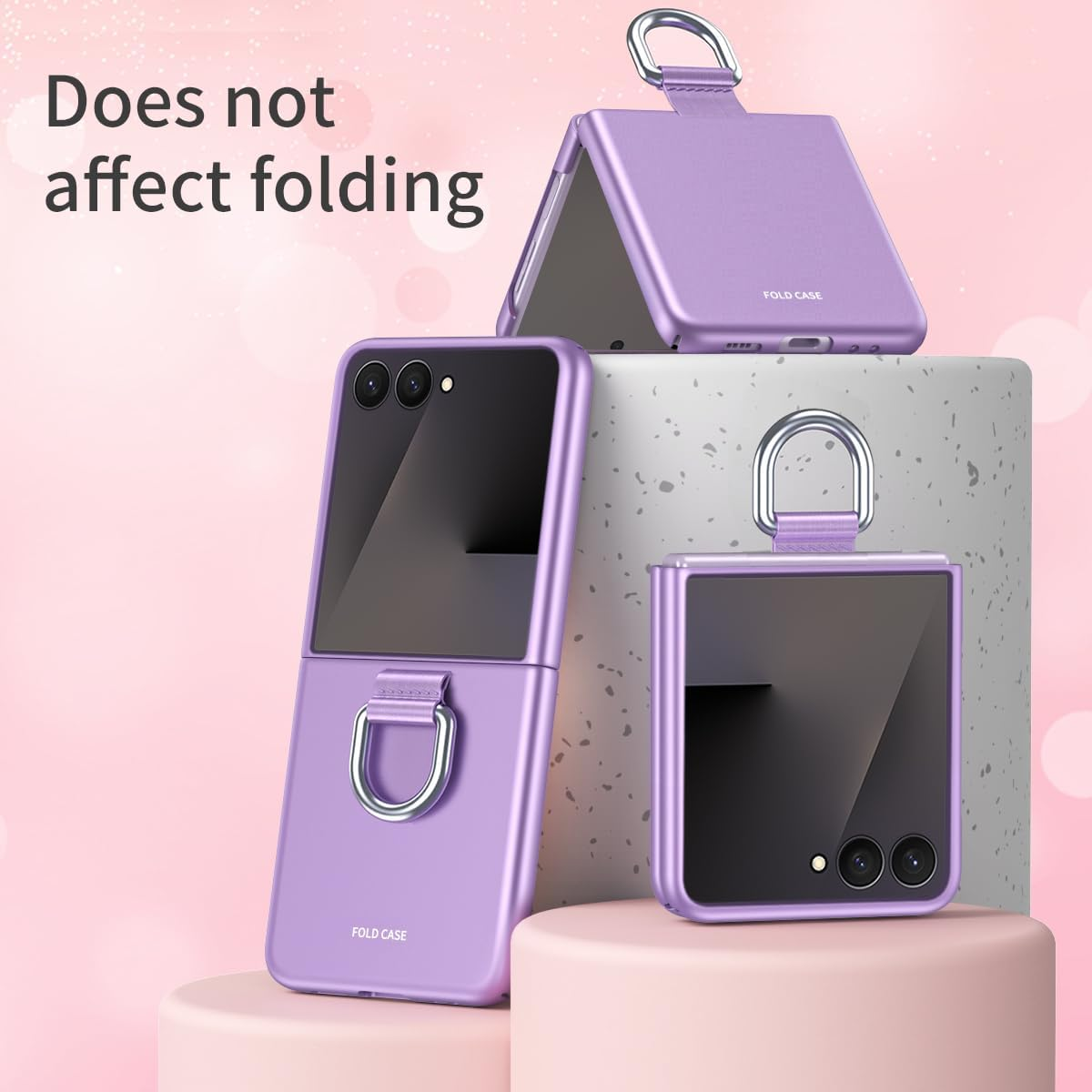 Coque Case for Samsung Z Flip 7 Mobile Phone Protective Case, Slim Silk Band Lanyard Ring Mobile Phone Case with Ring Video Stand, Foldable Mobile Phone Case for Samsung Galaxy Z Flip 7 5G Blue - Black image number 3