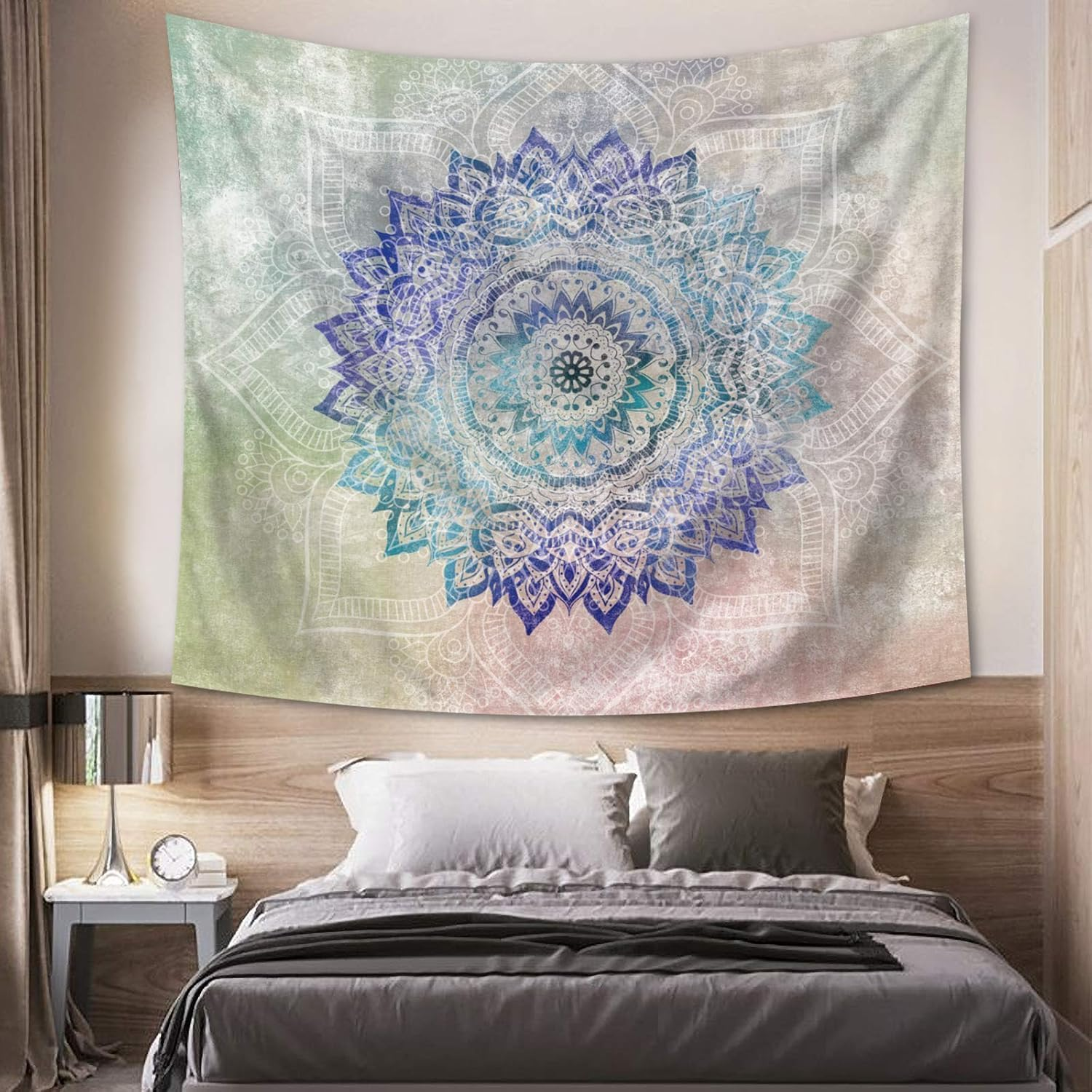 Steadyink&reg; &ndash; Galaxy Mandala Tapestry &ndash; 200X150Cm Blue & White Boho Wall Hanging for Bedroom, Living Room, Meditation &ndash; Abstract Art Fabric Decor image number 3