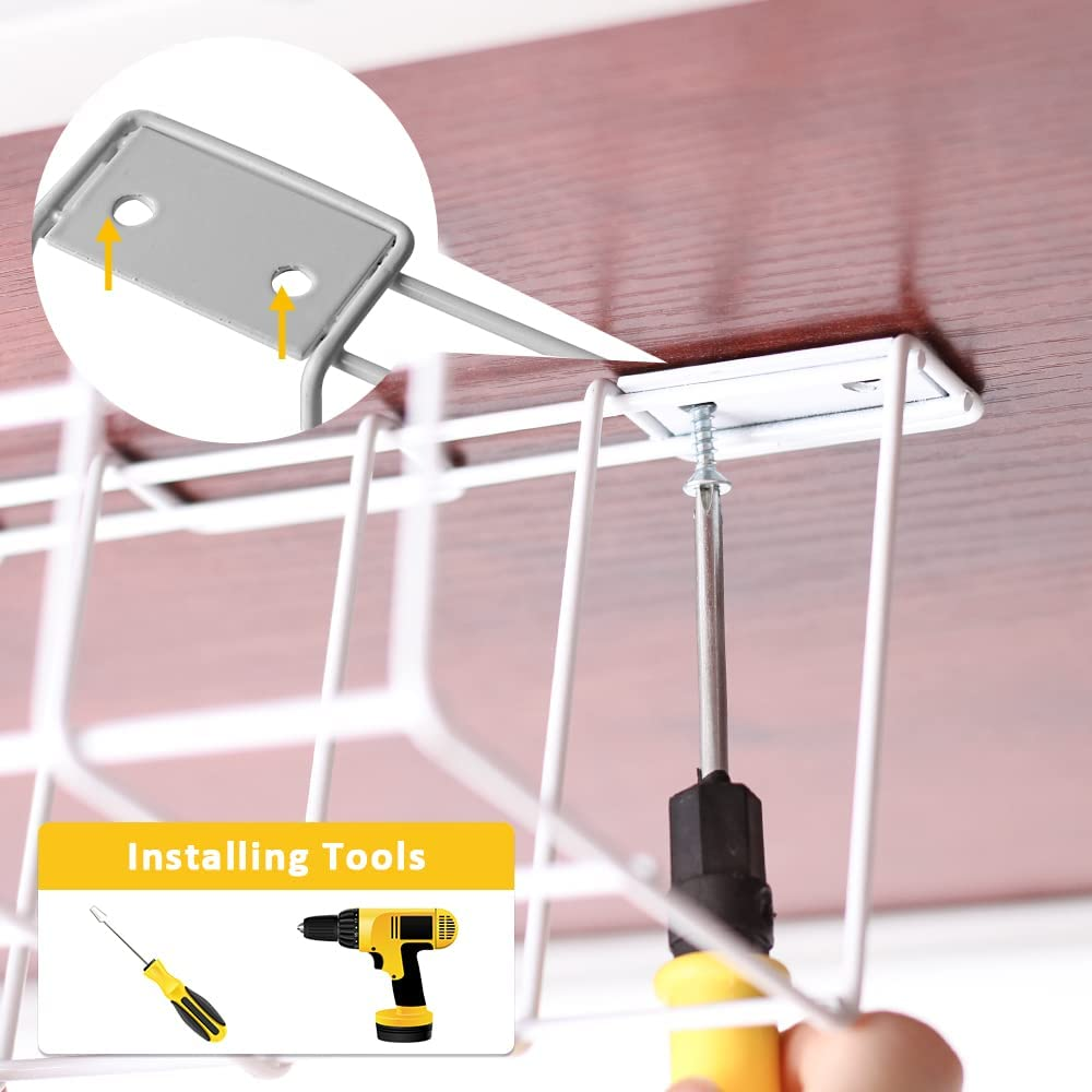 2 Packs Cable Tray, 40Cm under Desk Organizer for Wire Management, Metal Holder for Desktop Computer Home Office Kitchen Workstation to Cover and Hide Power Strips (White) image number 4