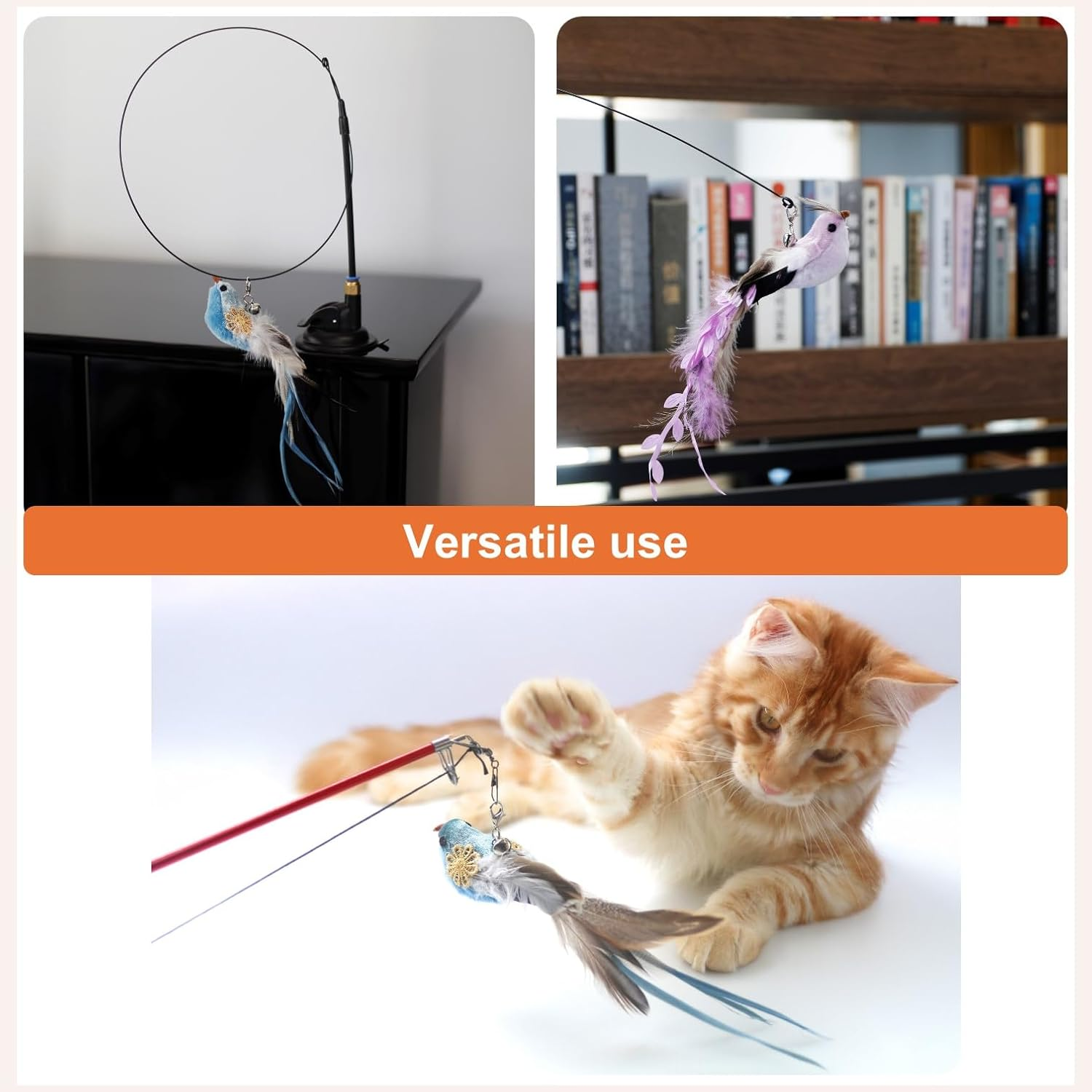 ZAYLUMO 11-Piece Realistic Bird Cat Toy Set &ndash; Handcrafted Feather Toys for Interactive Play, Ideal for Cat Wands & Home D&eacute;cor image number 4