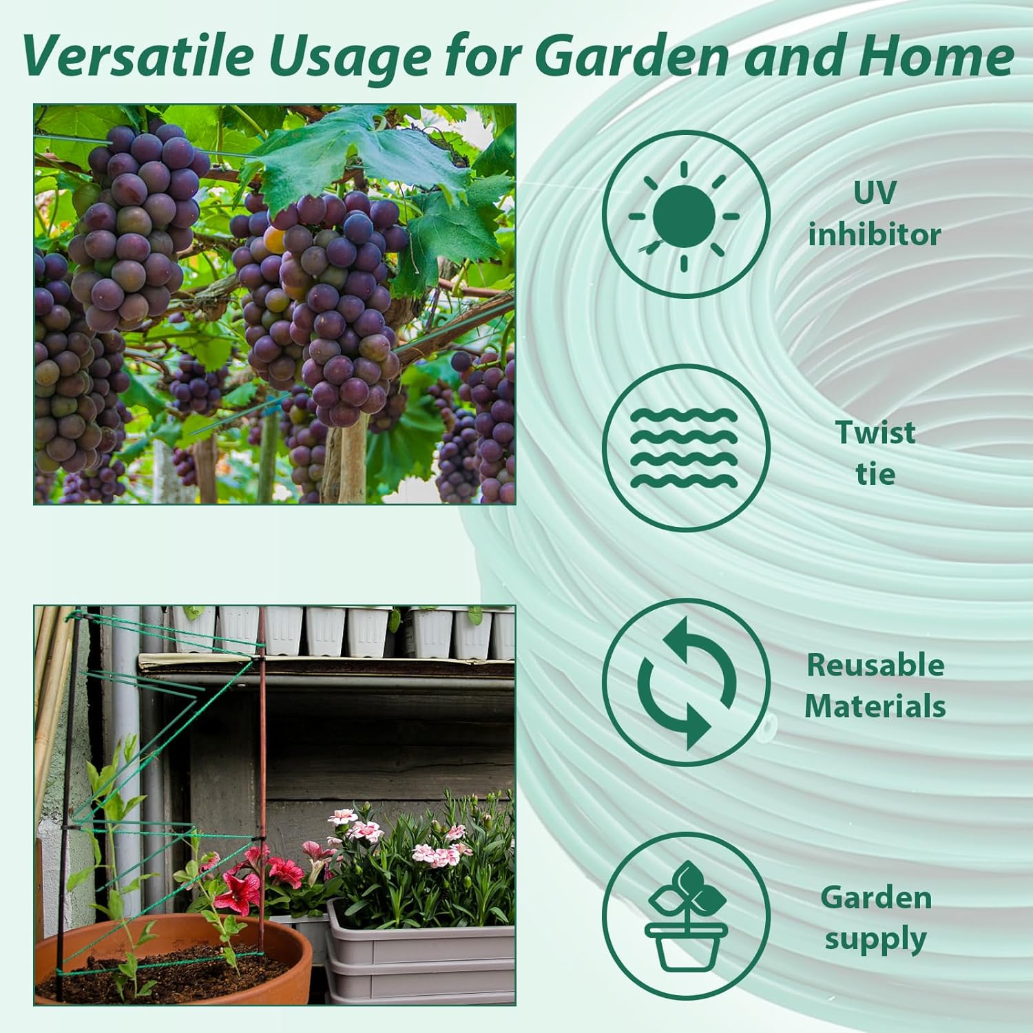 YDSL 100 Feet Soft Tie for Plants, 3 Pack Green Twist Garden Ties Gardening Supplies for Supporting Climbing Plants, Tomatoes, Vegetables, (Diameter - 2.5MM) image number 2