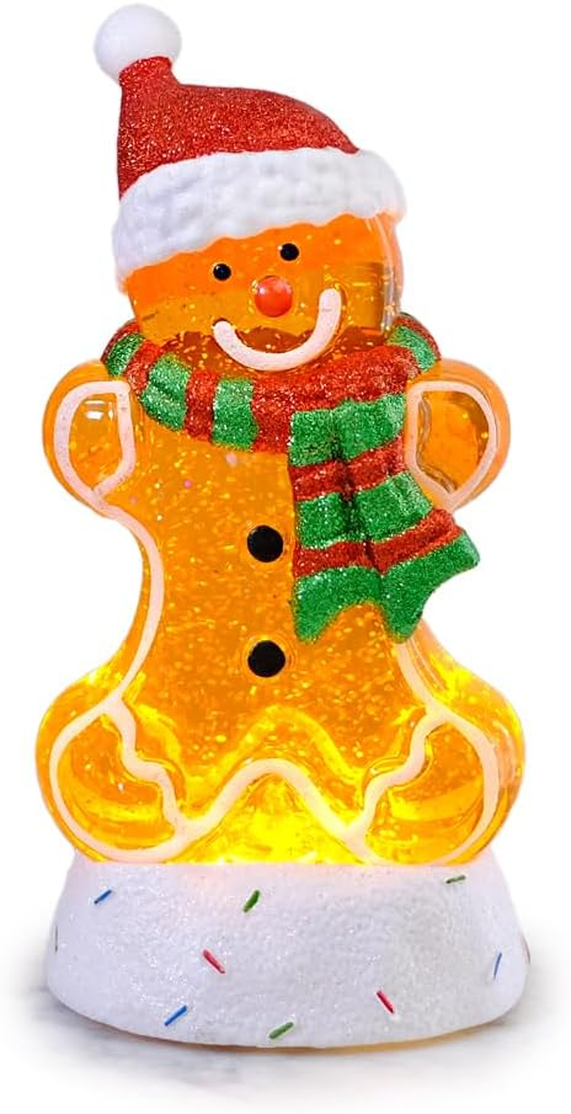 Musical Christmas Lantern with LED Lights and Swirling Glitter - Gingerbread Design