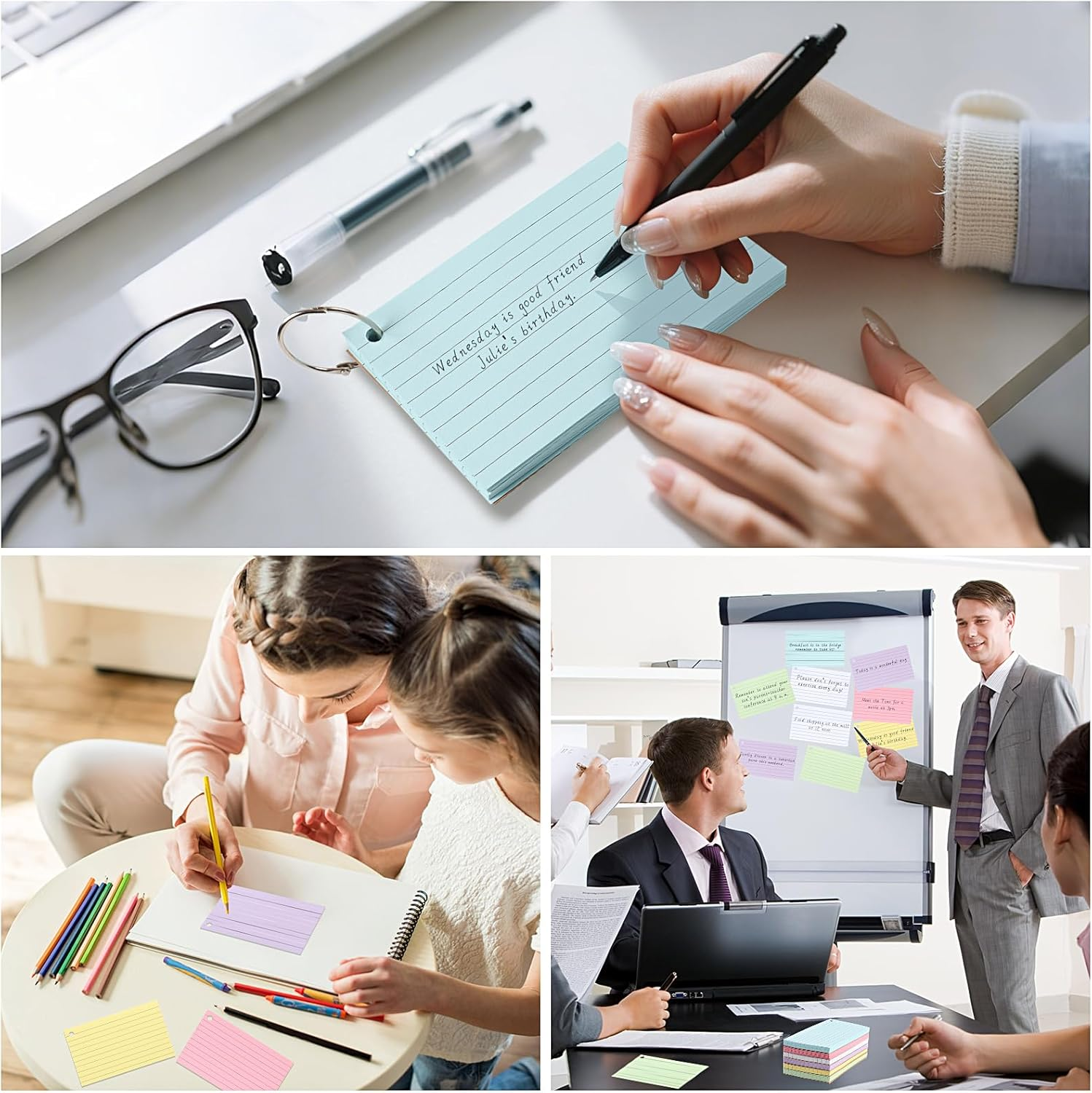 300 Sheet Flash Cards Revision, A7 Lined Index Cards with Kraft Paper, Flashcards with 6 Binder Rings, Cue Cards for Office, School, Home Study Records image number 1