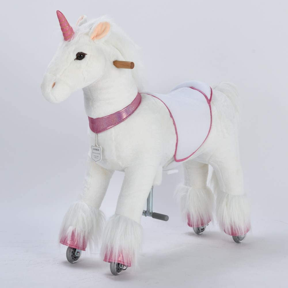 UFREE Horse Action Pony, Ride on Toy, Mechanical Moving Horse, Giddyup for Children 4 to 9 Years Old, Height 36 Inch (Unicorn with Pink Horn) image number 2