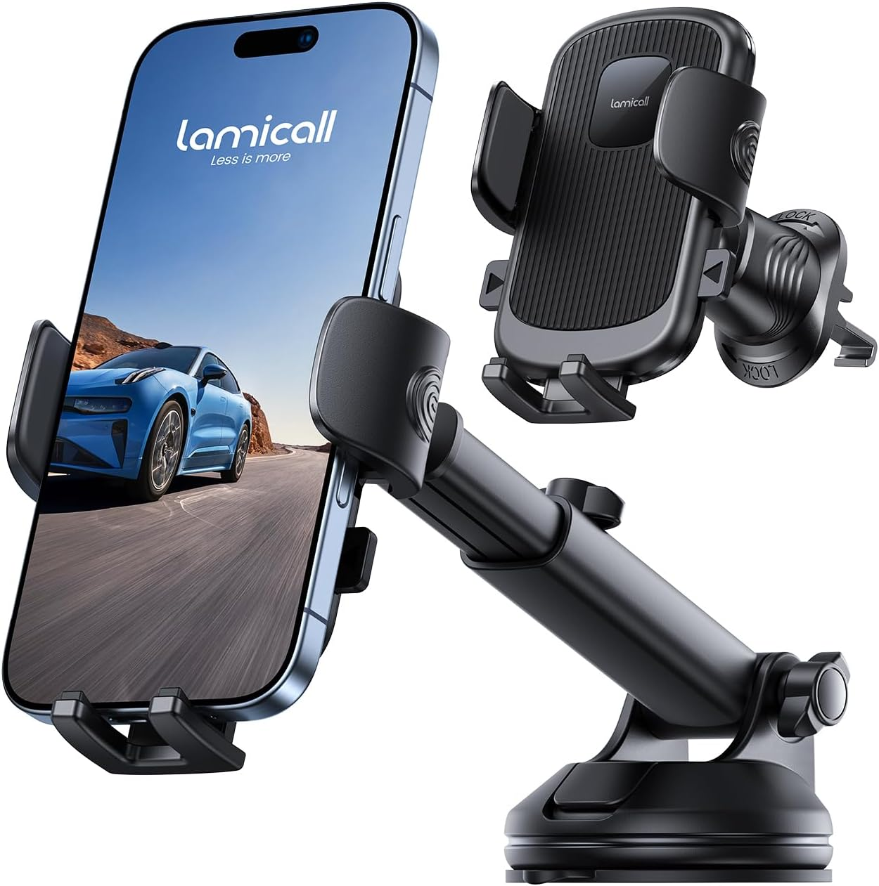 Lamicall Car Phone Holder Mount [3-In-1 Military-Grade Suction Cup] 360&deg; Rotation Phone Holders for Your Car [Metal Hook] Cell Phone Car Mount Dashboard Vent Windshield for Iphone 16 All Smartphone image number 2