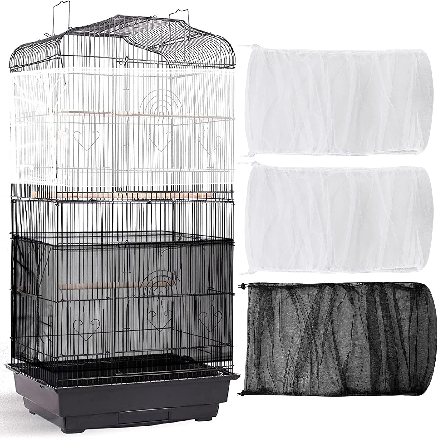 3 Pieces Large Adjustable Bird Cage Cover Seed Feather Catcher Birdcage Nylon Mesh Net Cover Soft Skirt Guard for Parakeet Macaw African round Square Cage (78 X 15 Inch in Circumference and Width) image number 1