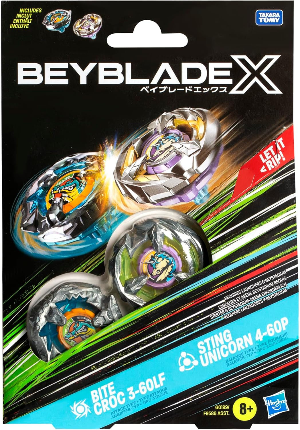 Hasbro Beyblade X Bite Croc 3-60LF and Sting Unicorn 4-60P Spinning Top Dual Pack, Set image number 4