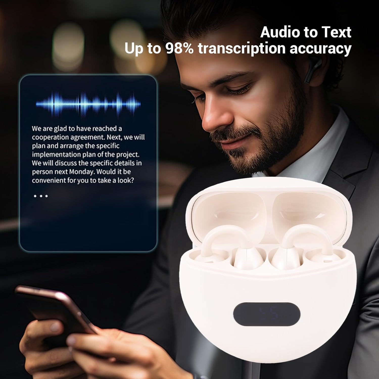 Marhynchus Smart Translator Earbuds Wireless Real Time Language Translator Earbuds Noise Cancelling Translator Device with Long Battery Life for Multi Language Conversations image number 6