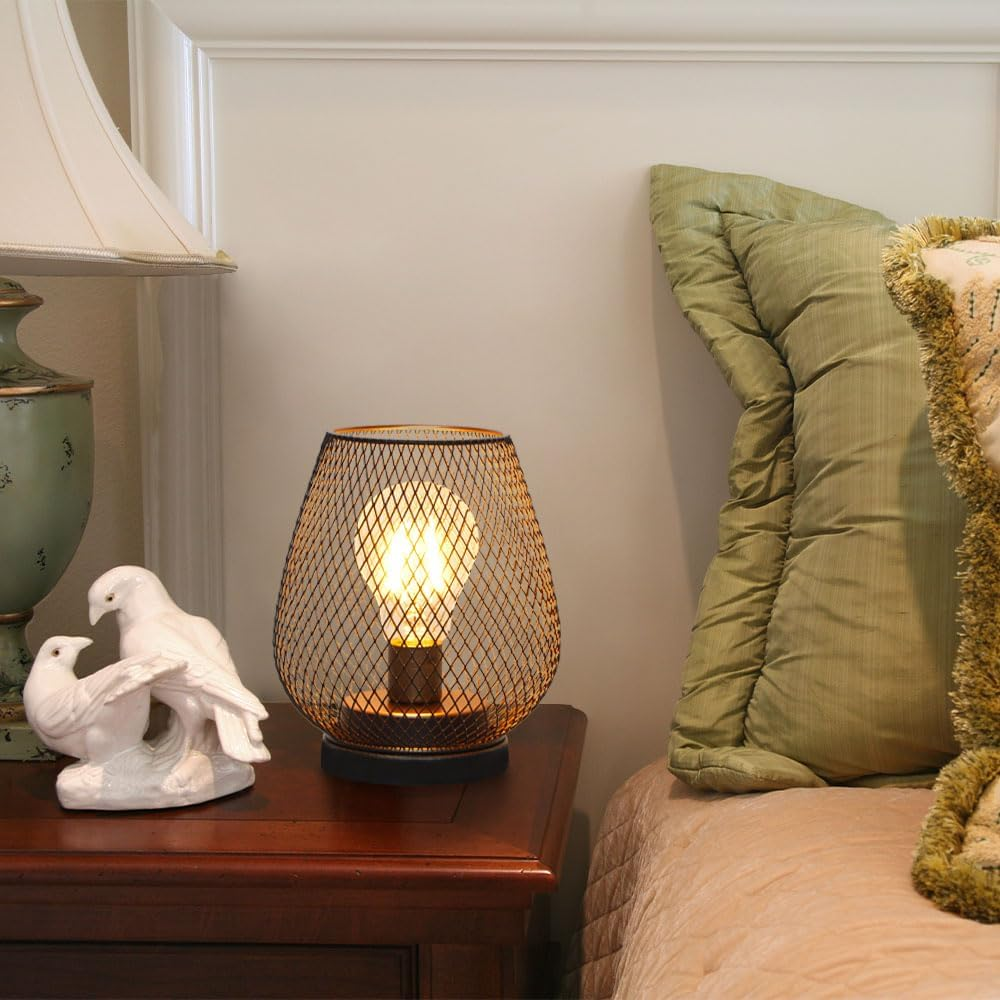 TRIROCKS Set of 4 Battery Operated Lamp LED Table Lantern, Metal Cage Cordless Lamps with LED Bulb，Vintage Decorative Outdoor Lantern for Weddings, Parties, Patio, Events for Indoors Shelf Decor image number 4