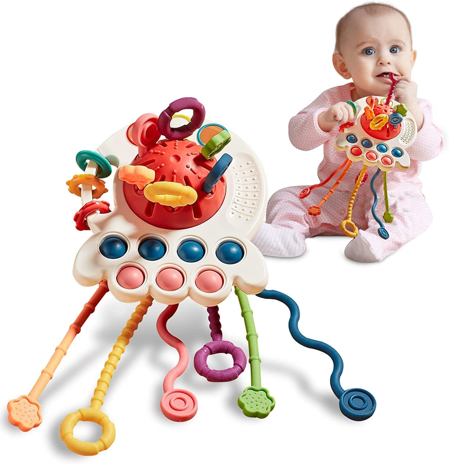 Baby Toys 6 to 12 Months, Sensory & Montessori Toys for 1 Year Old, Octopus Pull String Toys, Travel & Teething Toys for Car Seat, Baby Girl Boy Gifts for 6, 9, 12, 18 Months Infant Toddler image number 1