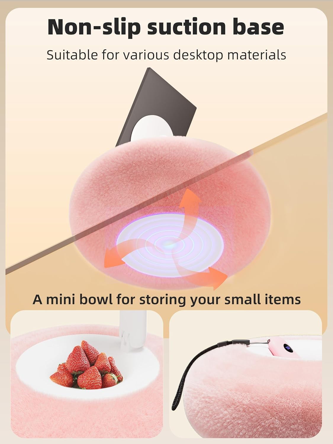 Magnetic Kindle Holder with Page Turner, Cozy Pillow Kindle Stand for Reading, 360&deg; Adjustable Phone Holder for Bed, Small Bowl for Tablet Stand with Stable Suction Base (Pink) - White image number 2