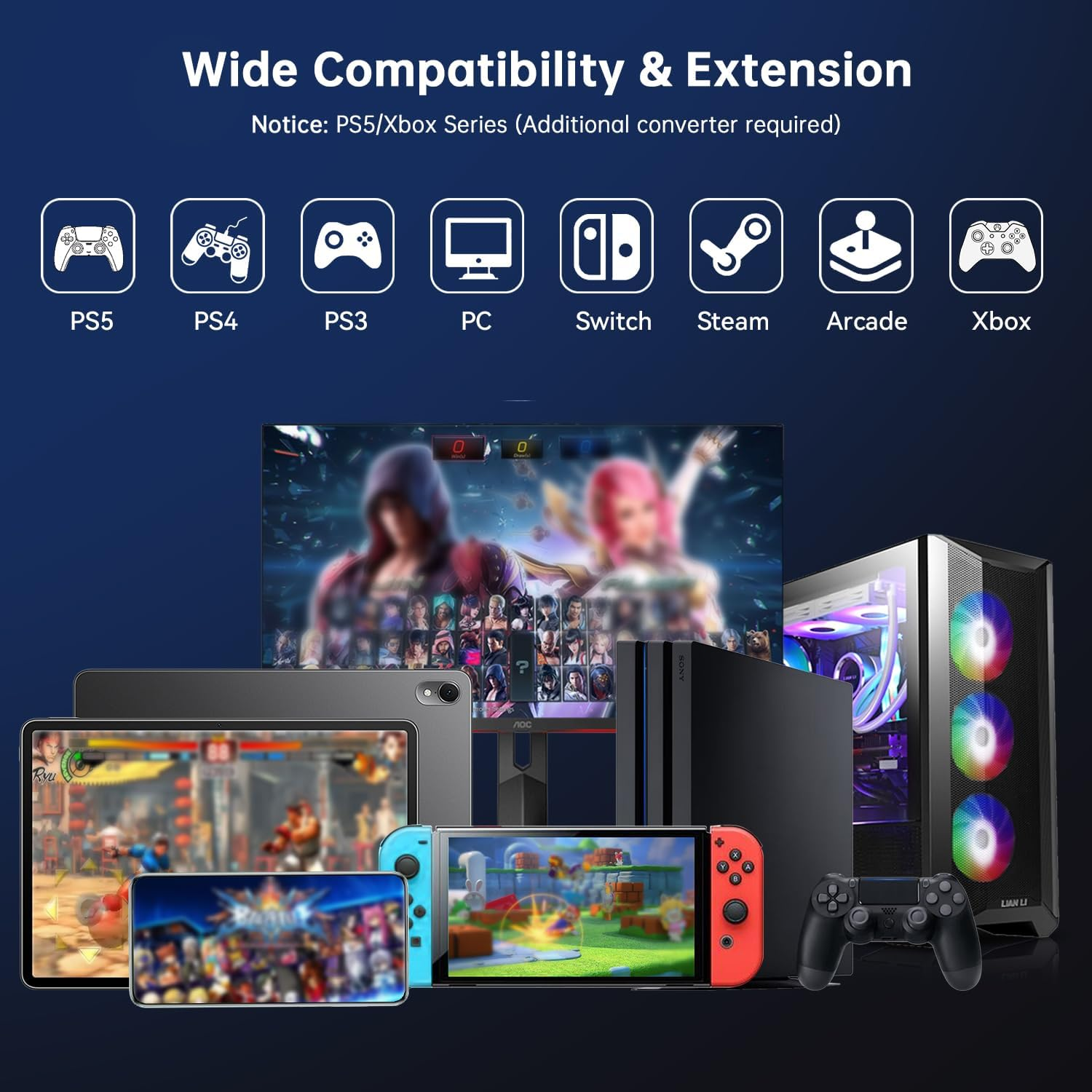 Mytrix Arcade Stick 16Keys All-Button Leverless Controller for Ps4/Pc/Ps3/Switch/Steam, with Turbo Functions, Custom RGB Light, Supports Hot Swap, SOCD, Removable Plate - Interstellar Design image number 3