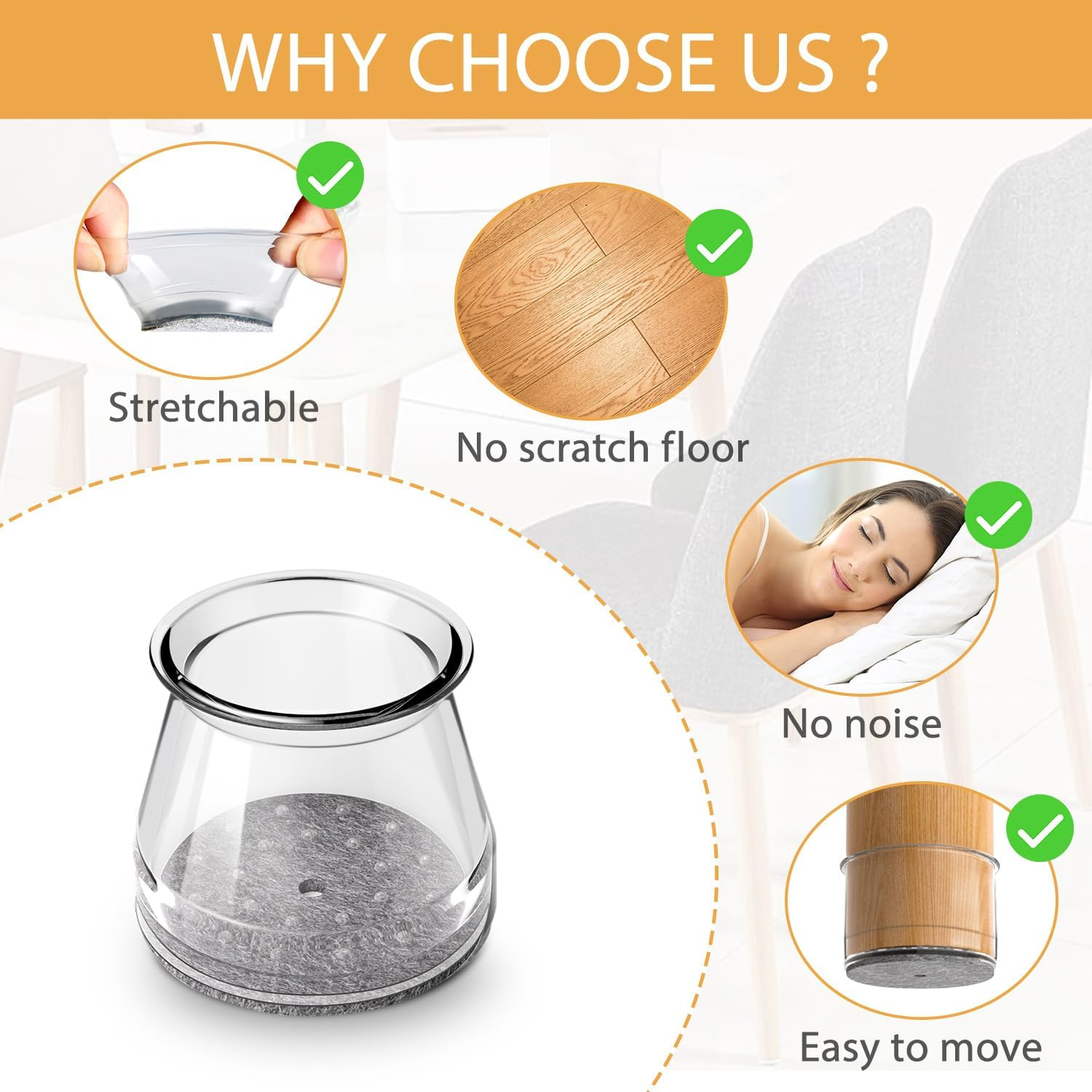 Chair Leg Floor Protectors 24PCS Furniture Sliders for Hardwood Floors, Silicone Chair Leg Protectors for Protecting Floors from Scratches and Noise (Small-Clear) image number 4